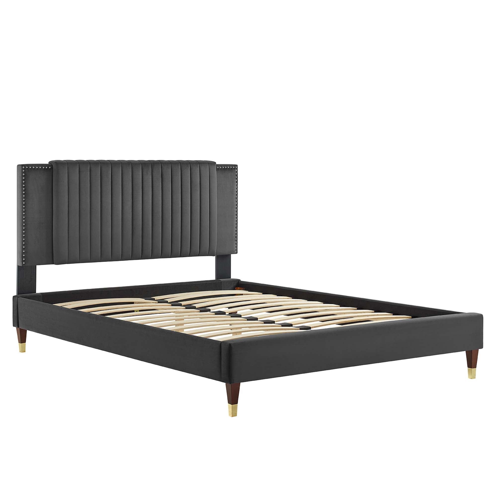 Zahra Channel Tufted Performance Velvet Queen Platform Bed