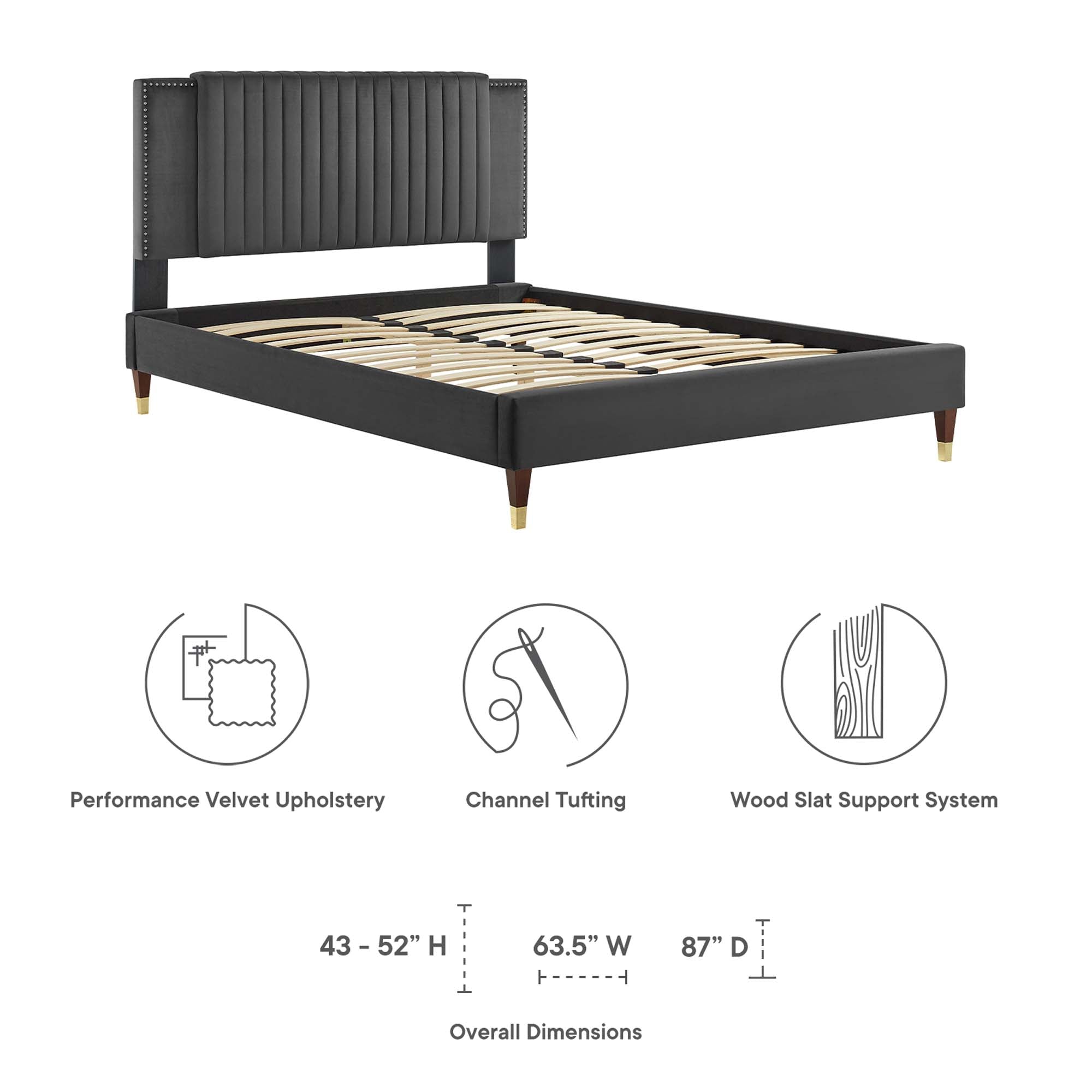 Zahra Channel Tufted Performance Velvet Queen Platform Bed