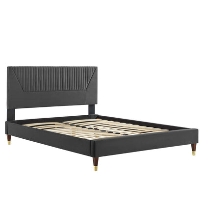 Yasmine Channel Tufted Performance Velvet Platform Bed