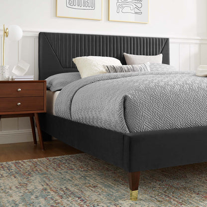 Yasmine Channel Tufted Performance Velvet Platform Bed