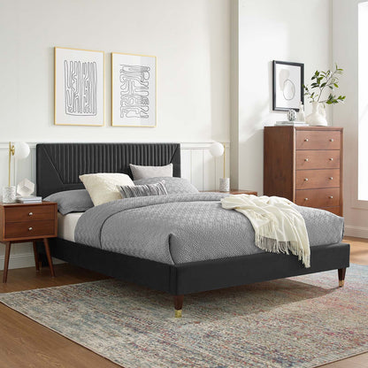 Yasmine Channel Tufted Performance Velvet Platform Bed