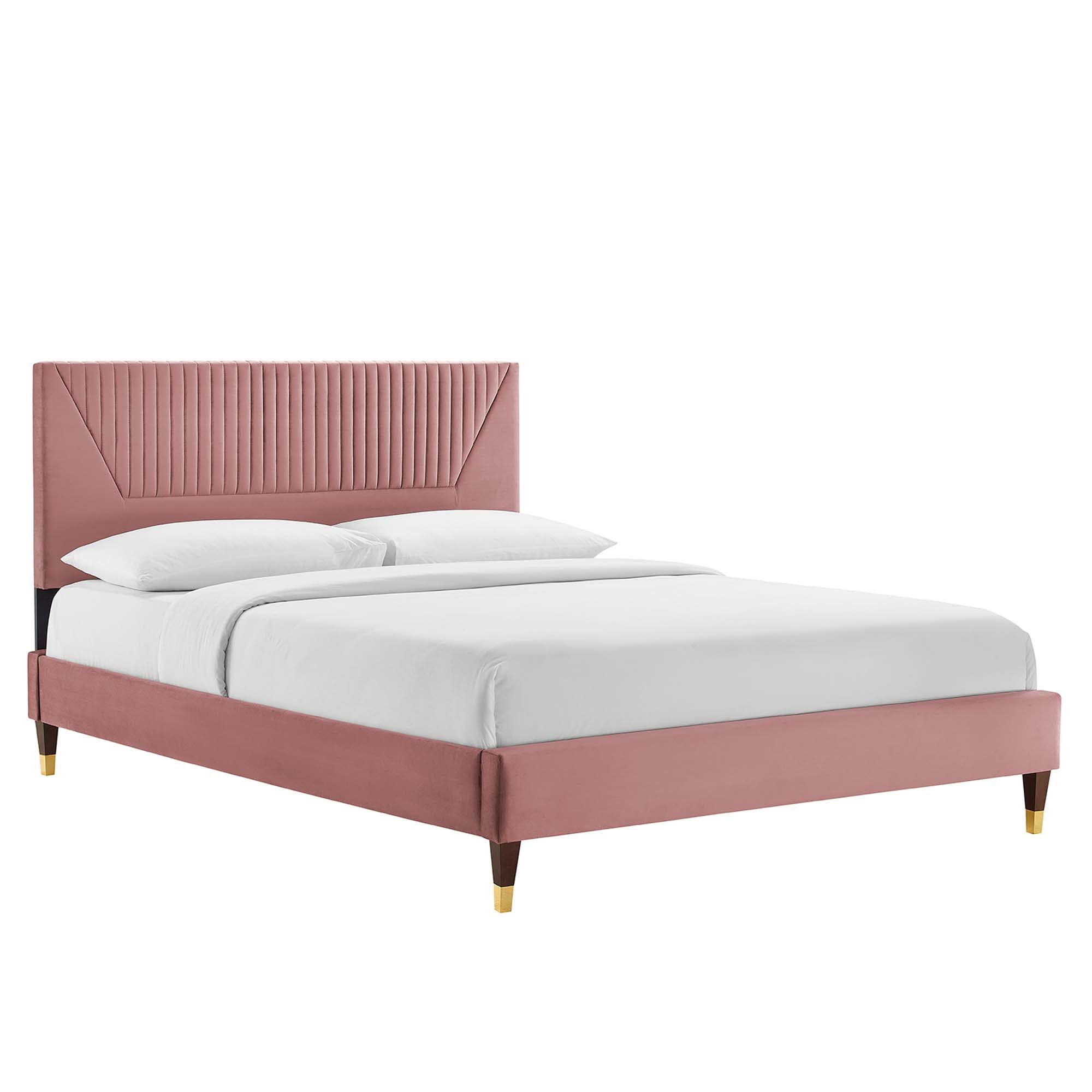 Yasmine Channel Tufted Performance Velvet Queen Platform Bed