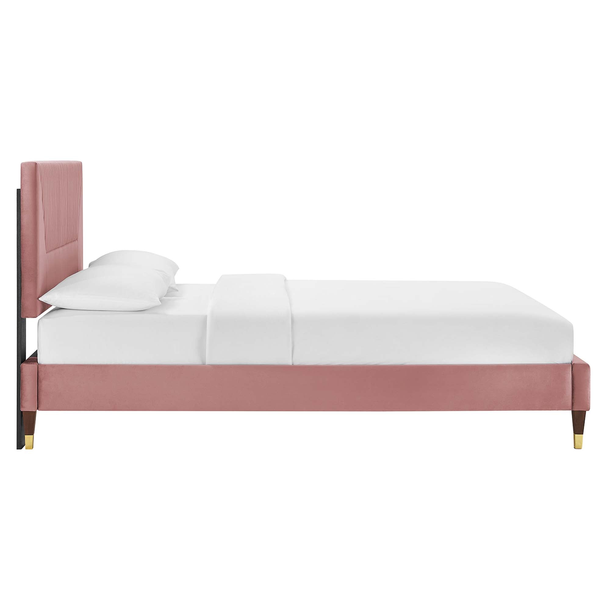 Yasmine Channel Tufted Performance Velvet Queen Platform Bed