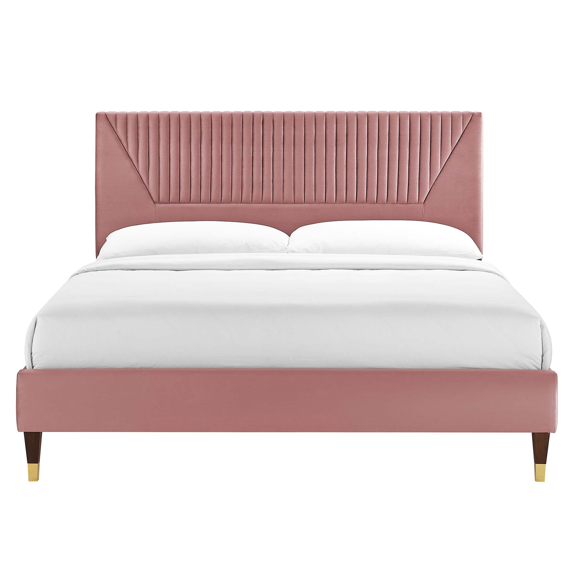 Yasmine Channel Tufted Performance Velvet Queen Platform Bed