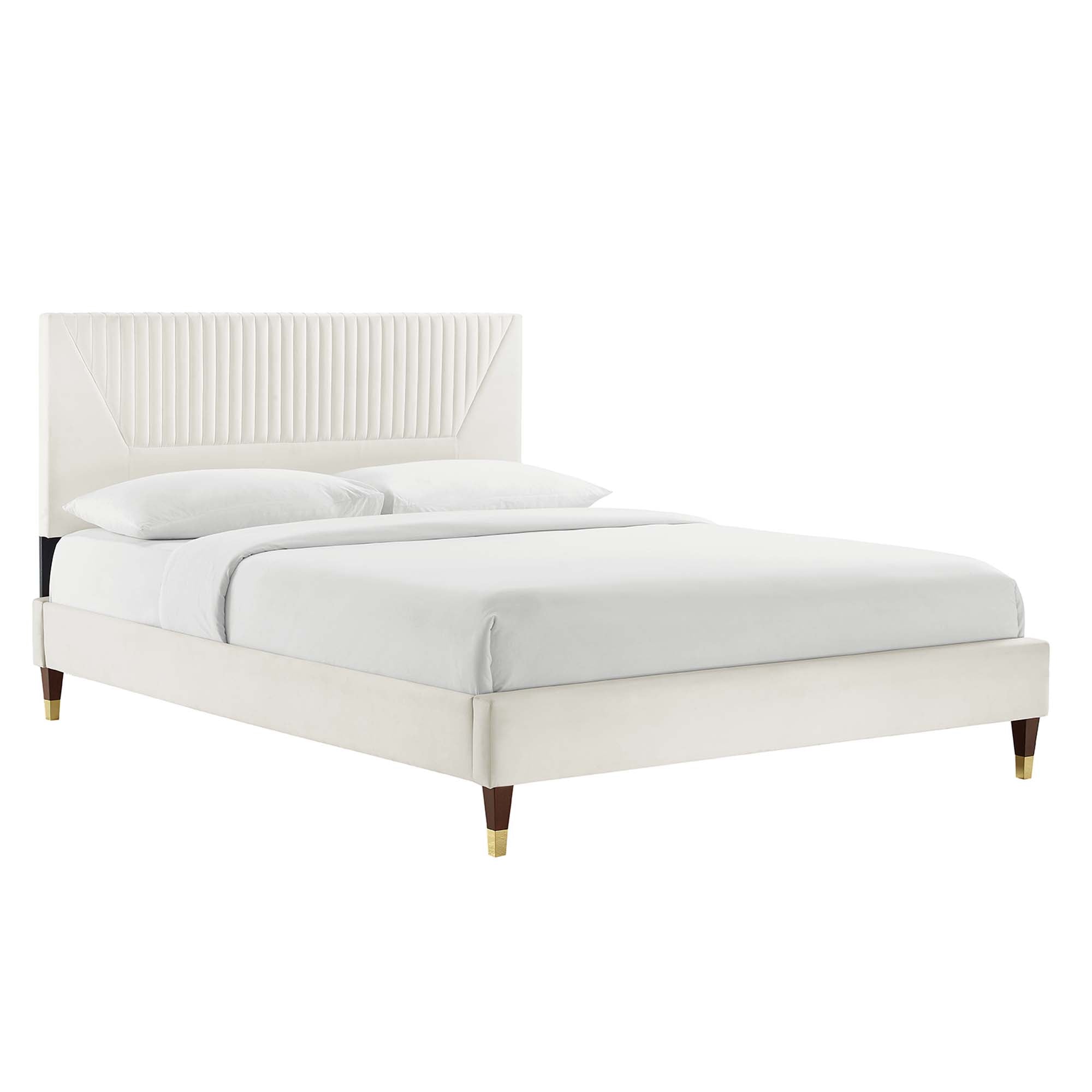 Yasmine Channel Tufted Performance Velvet Queen Platform Bed