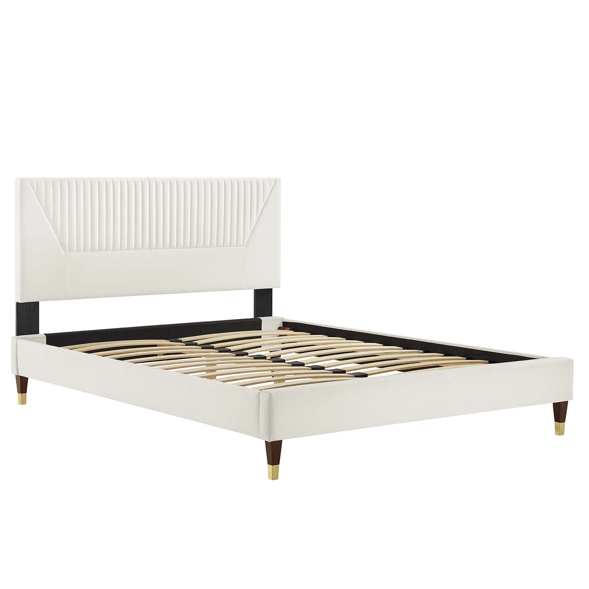 Yasmine Channel Tufted Performance Velvet Queen Platform Bed