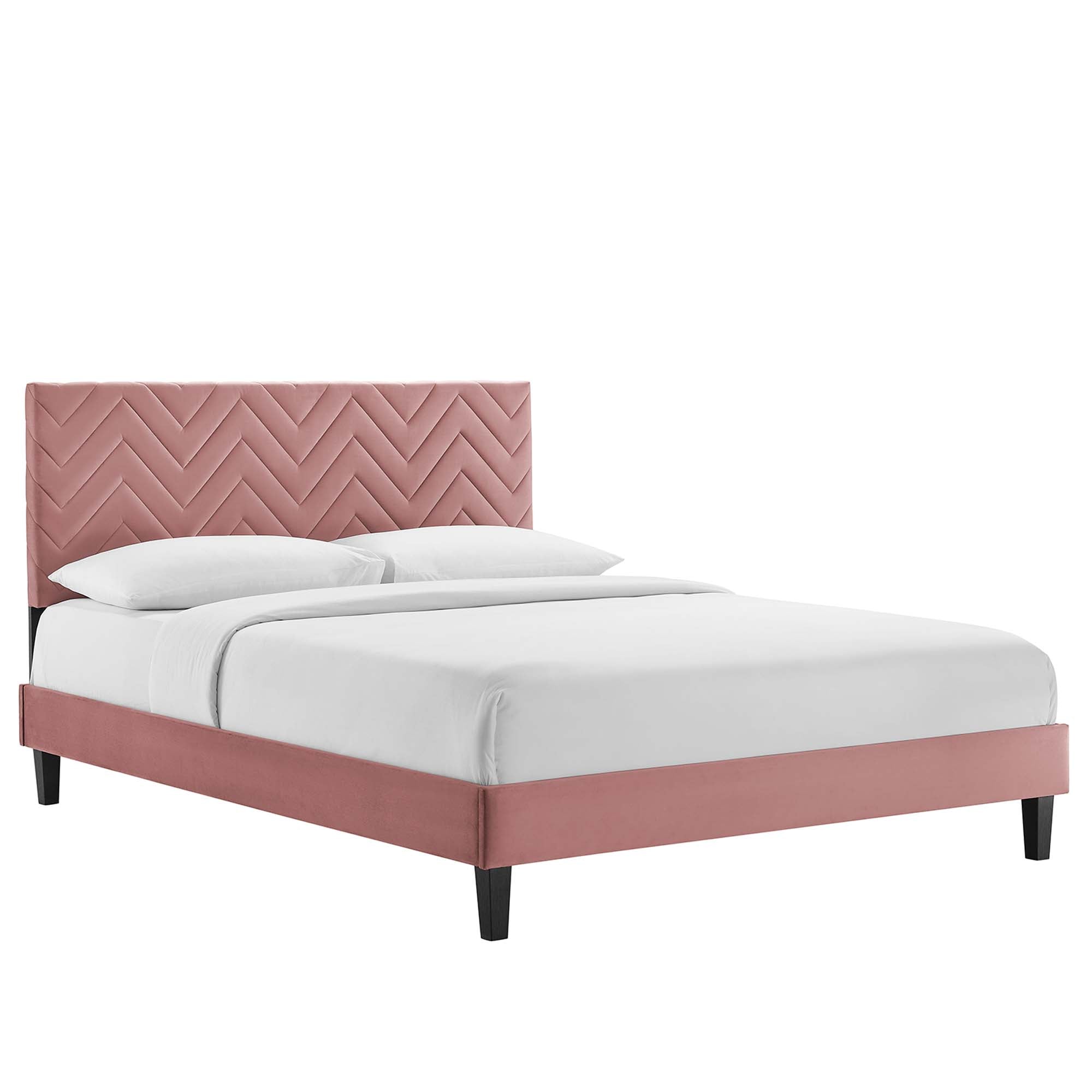 Leah Chevron Tufted Performance Velvet Queen Platform Bed