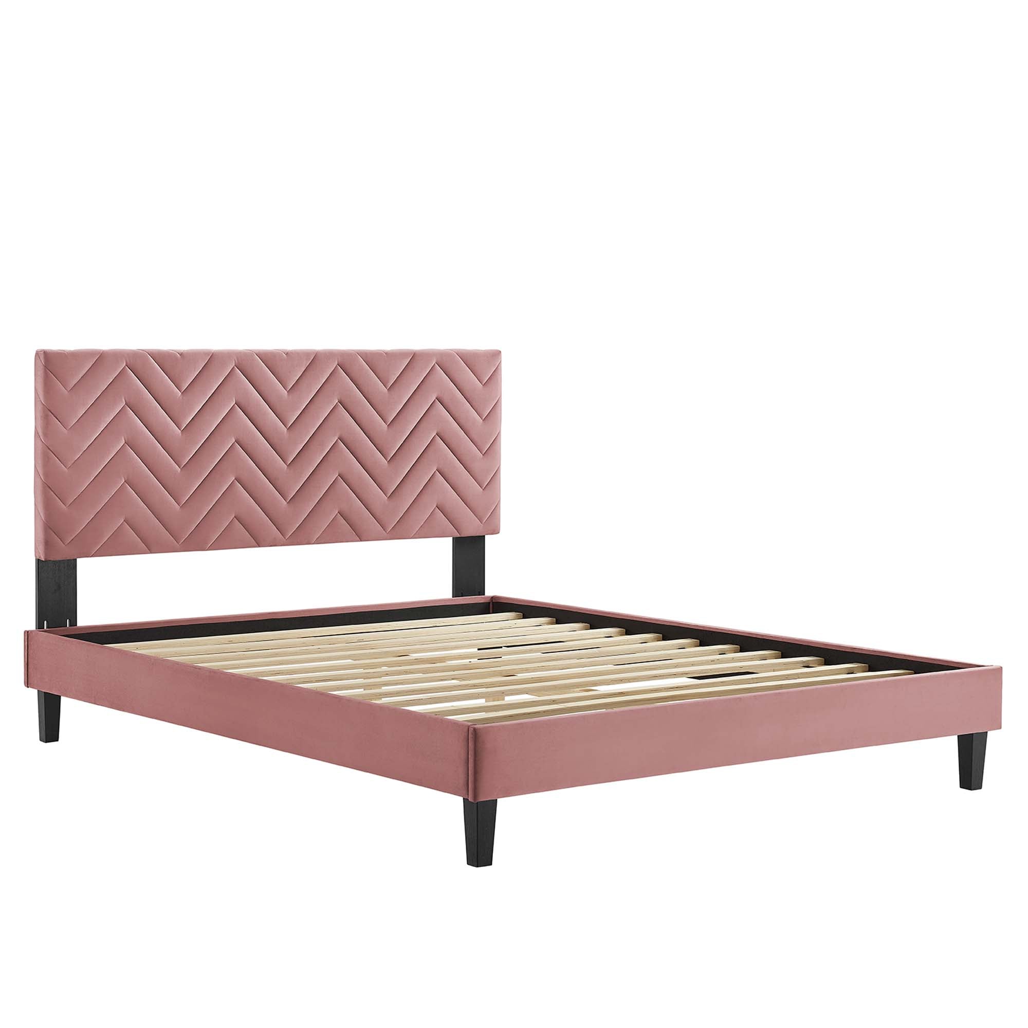 Leah Chevron Tufted Performance Velvet Queen Platform Bed