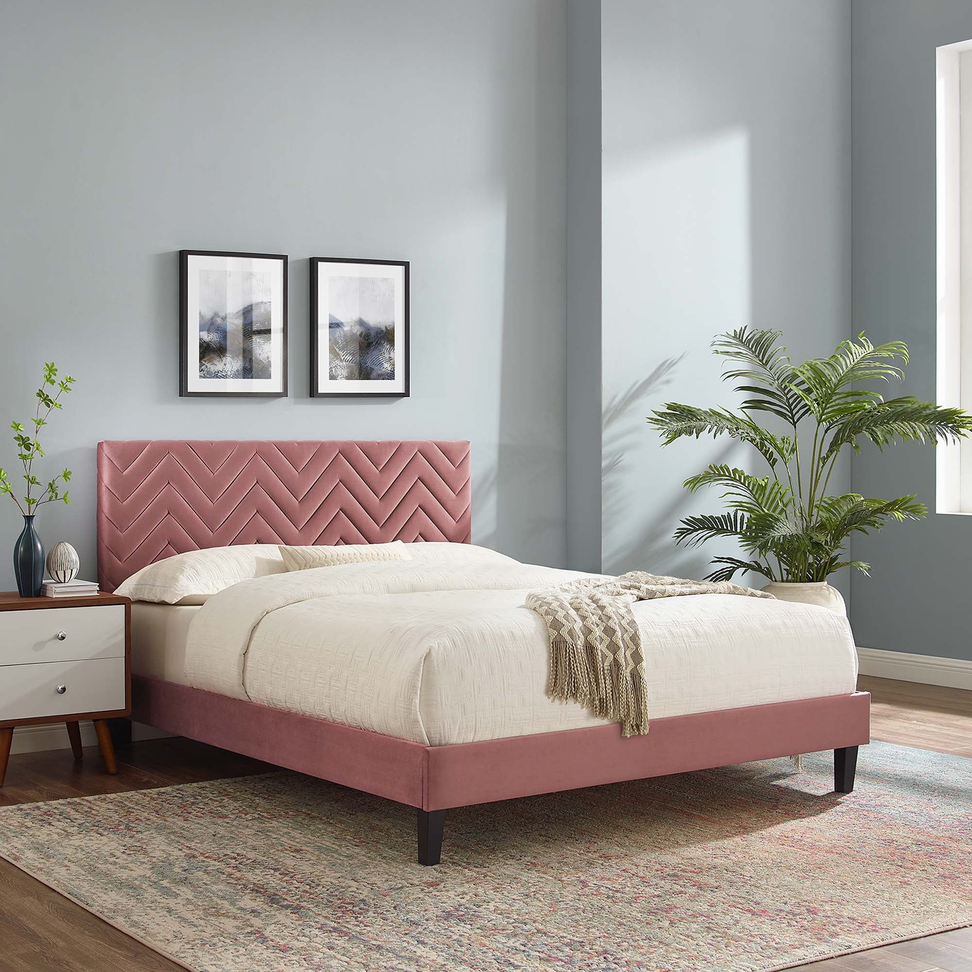 Leah Chevron Tufted Performance Velvet Queen Platform Bed