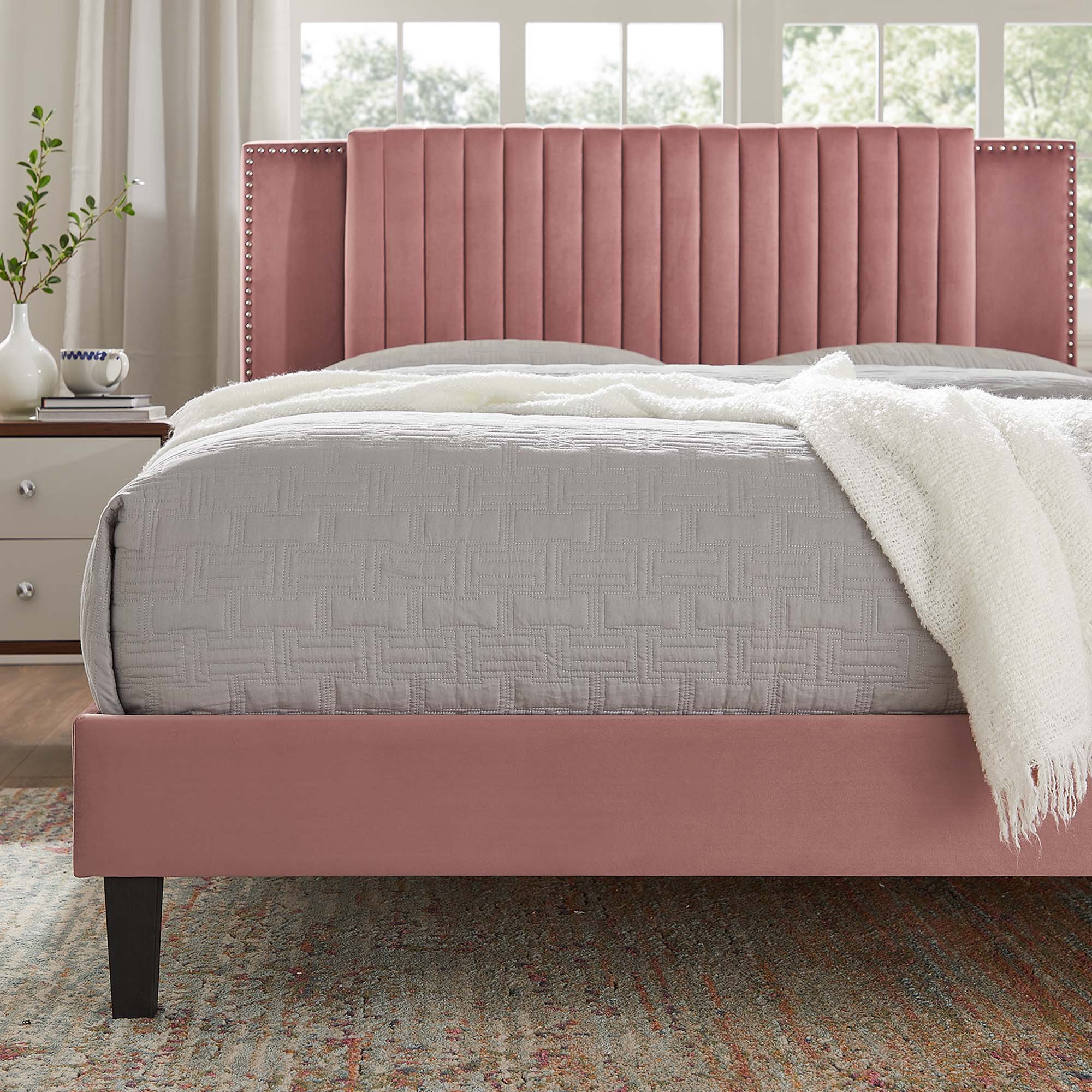 Zahra Channel Tufted Performance Velvet Queen Platform Bed