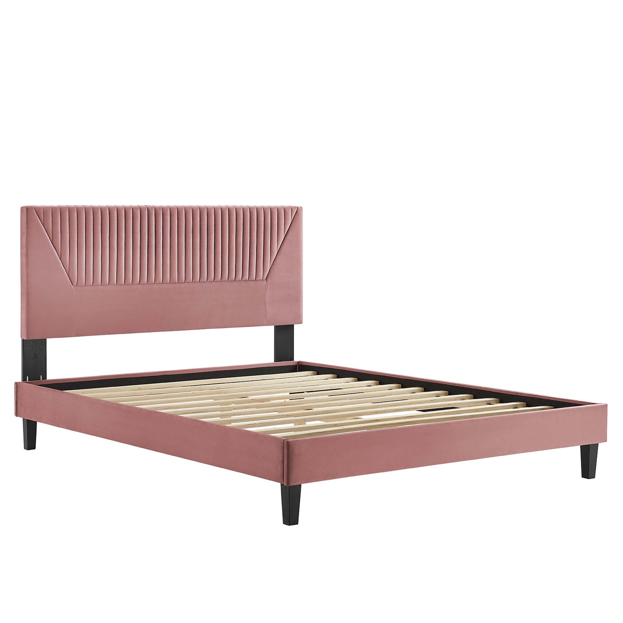 Yasmine Channel Tufted Performance Velvet Queen Platform Bed