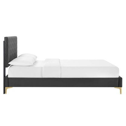 Leah Chevron Tufted Performance Velvet Platform Bed