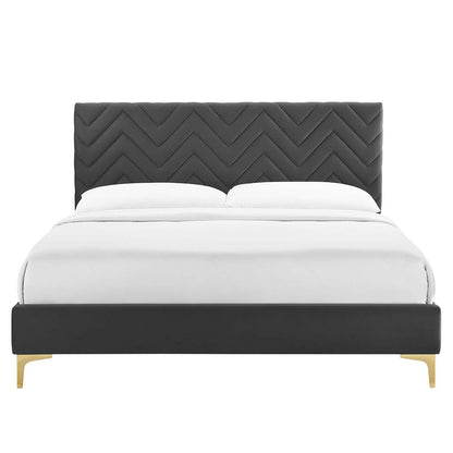 Leah Chevron Tufted Performance Velvet Platform Bed