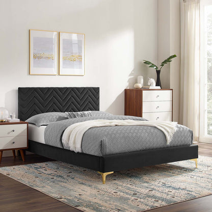 Leah Chevron Tufted Performance Velvet Platform Bed