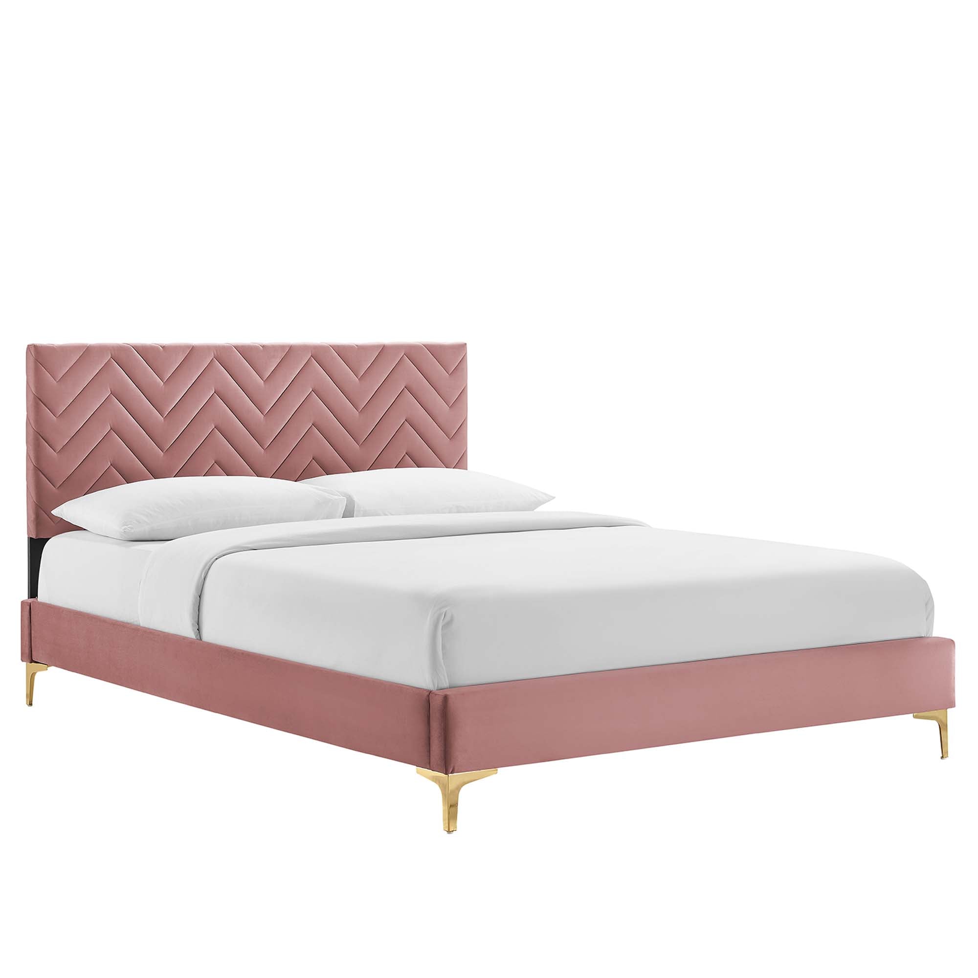 Leah Chevron Tufted Performance Velvet Queen Platform Bed