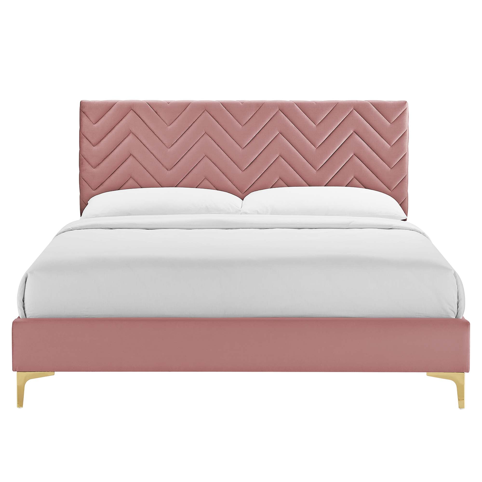 Leah Chevron Tufted Performance Velvet Queen Platform Bed