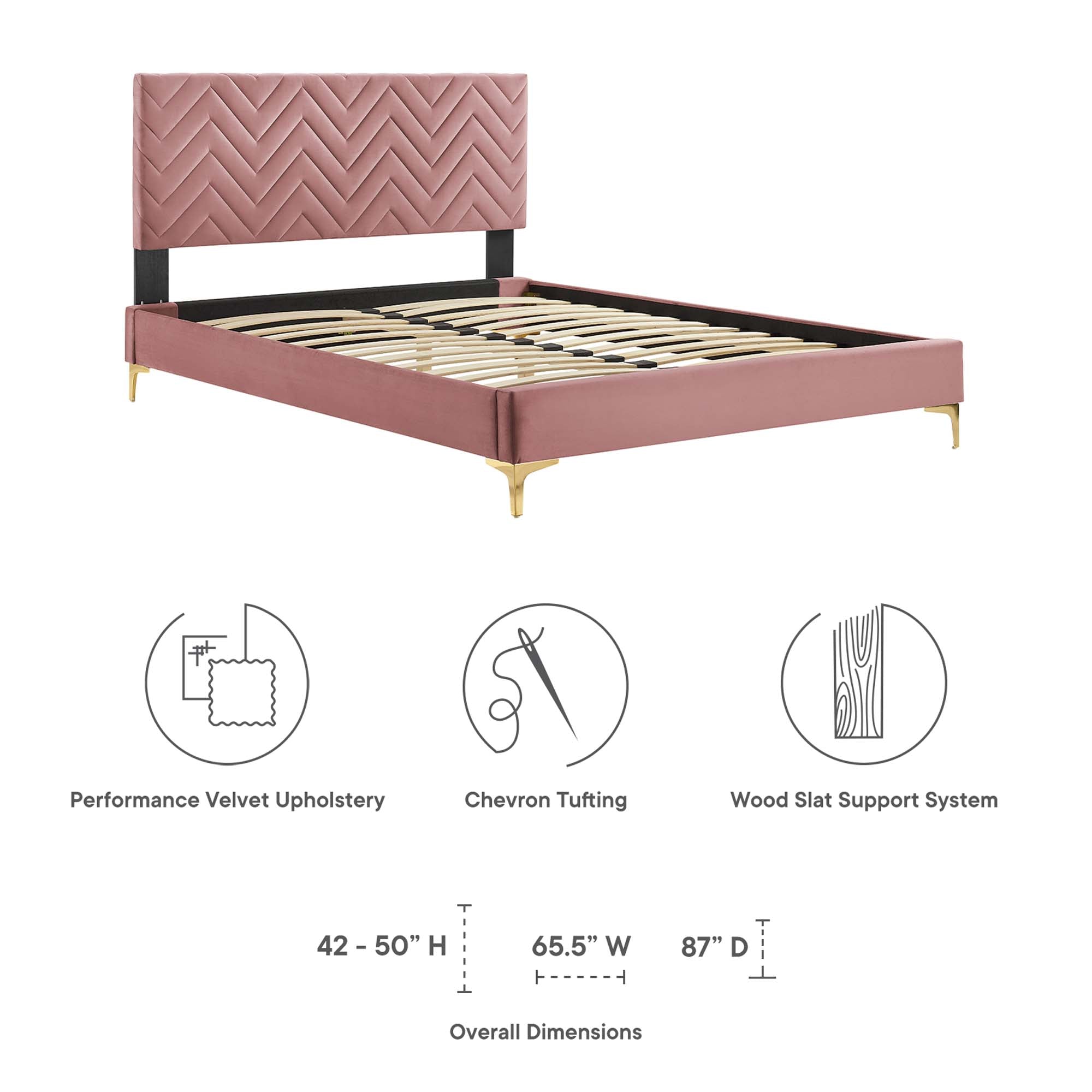 Leah Chevron Tufted Performance Velvet Queen Platform Bed