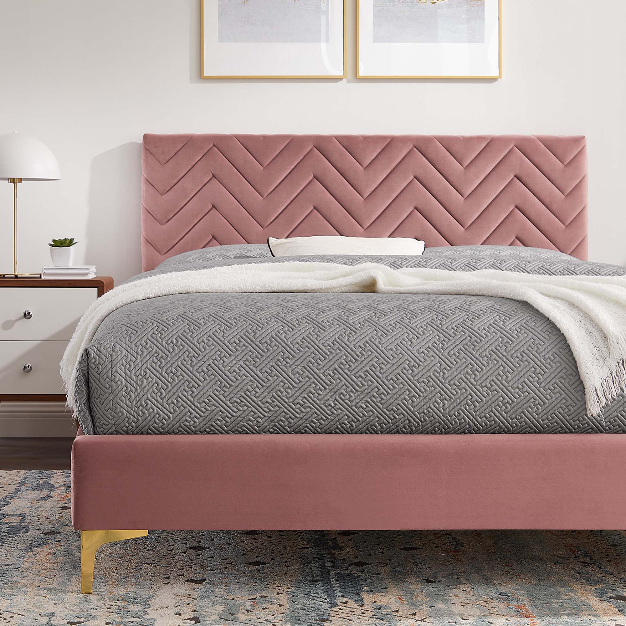 Leah Chevron Tufted Performance Velvet Queen Platform Bed