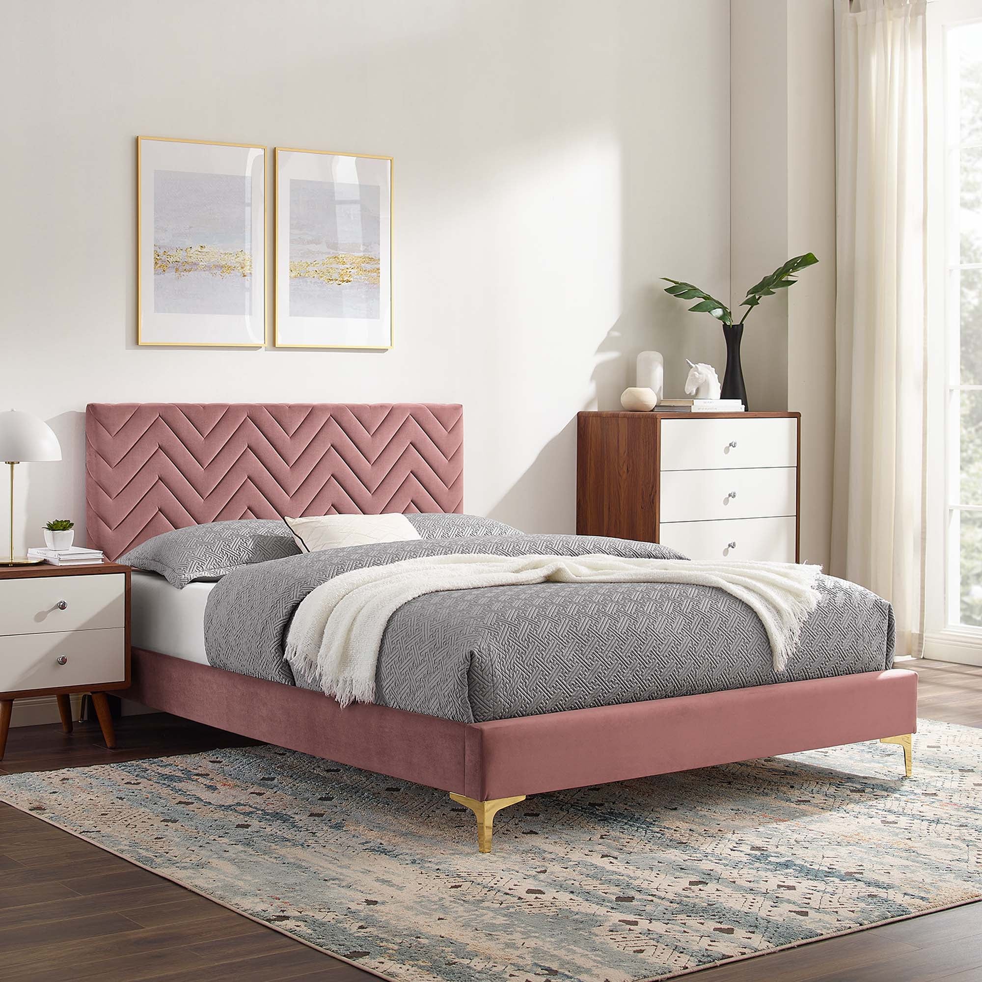 Leah Chevron Tufted Performance Velvet Queen Platform Bed