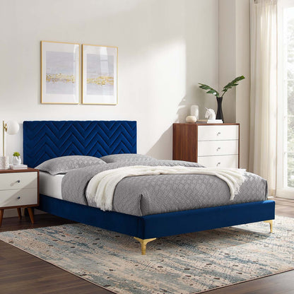 Leah Chevron Tufted Performance Velvet Platform Bed