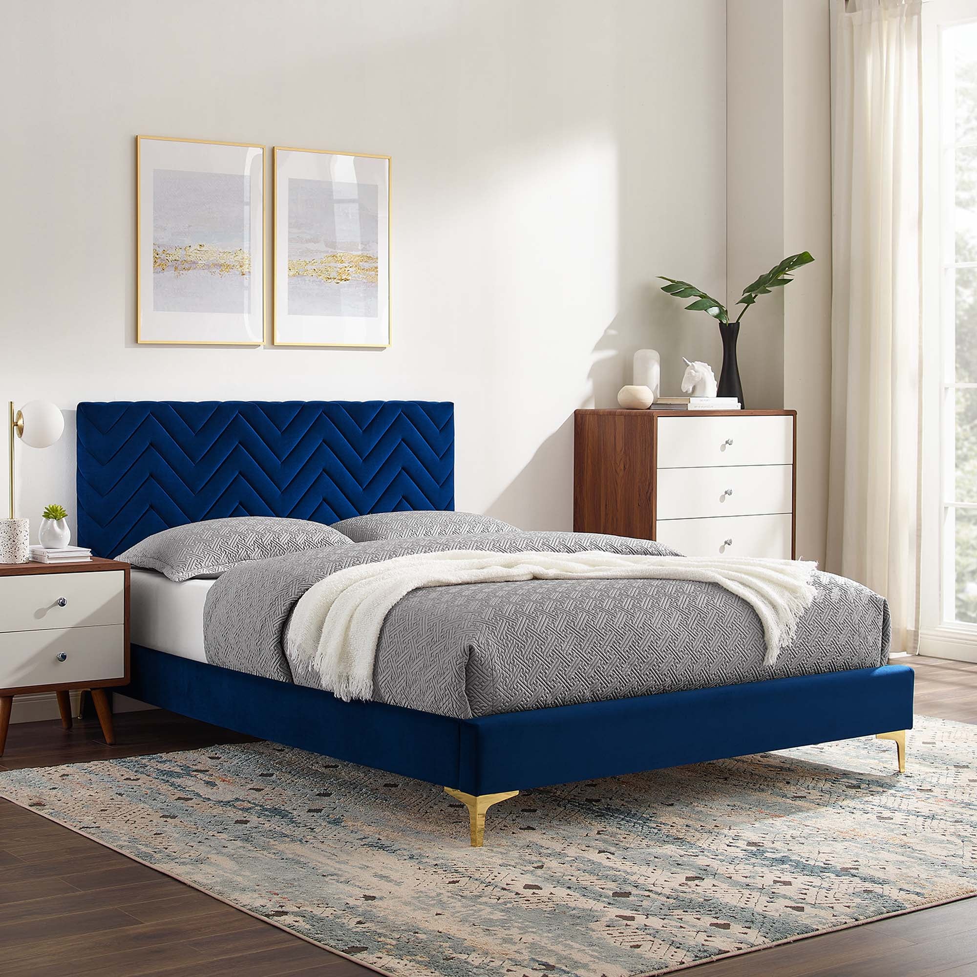 Leah Chevron Tufted Performance Velvet Queen Platform Bed