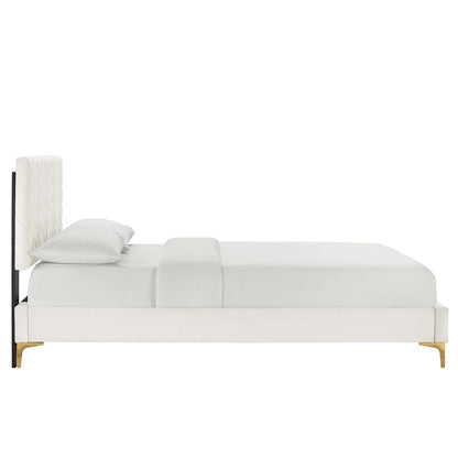 Leah Chevron Tufted Performance Velvet Platform Bed