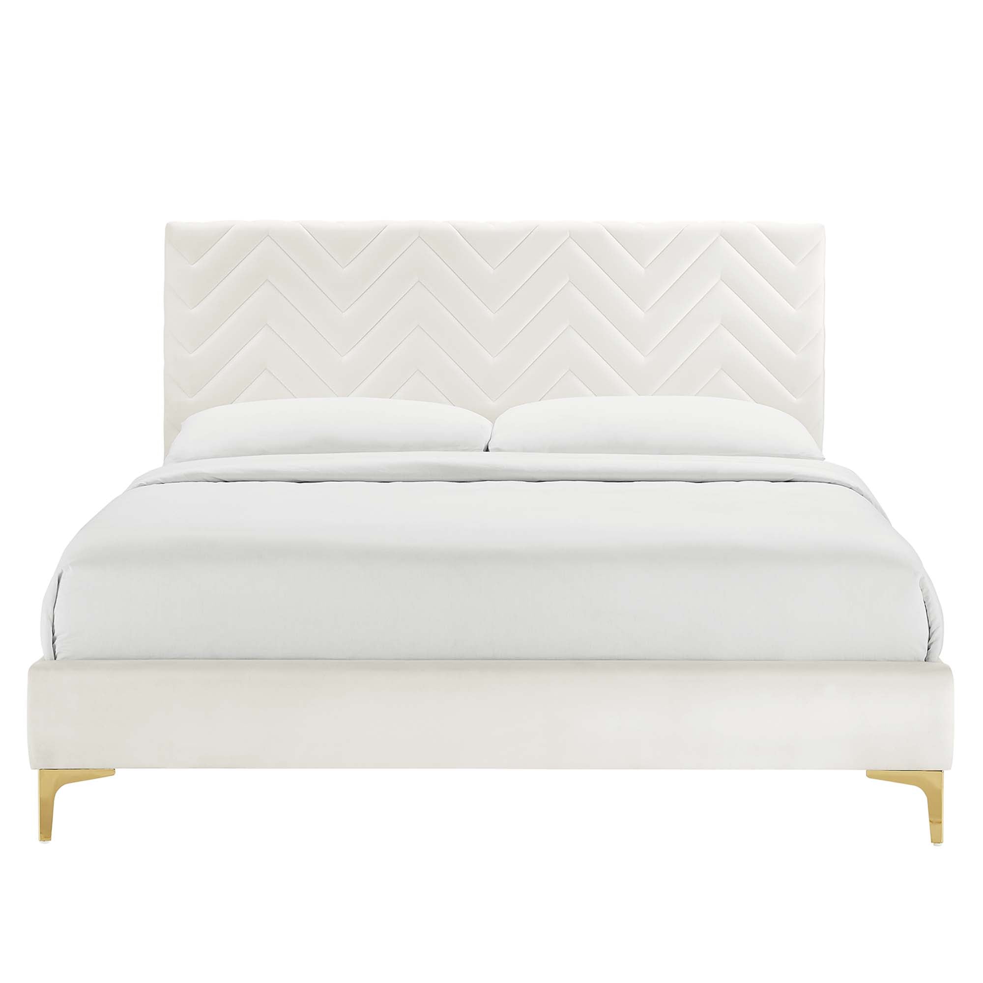 Leah Chevron Tufted Performance Velvet Queen Platform Bed