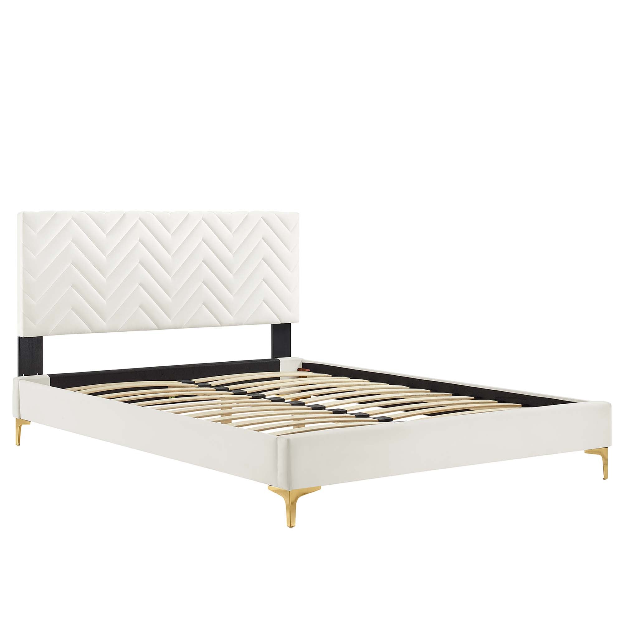 Leah Chevron Tufted Performance Velvet Queen Platform Bed