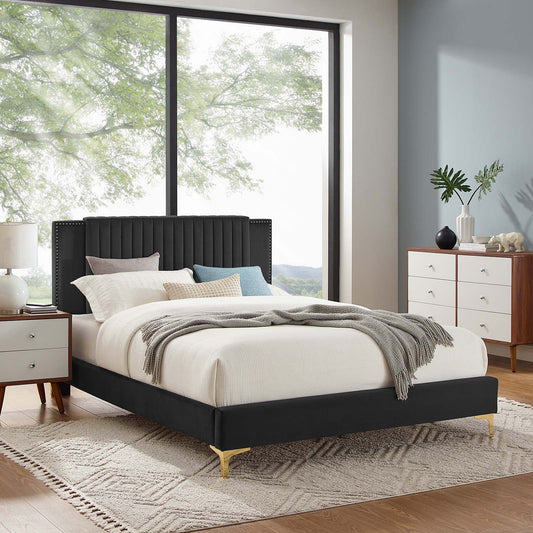Zahra Channel Tufted Performance Velvet Platform Bed