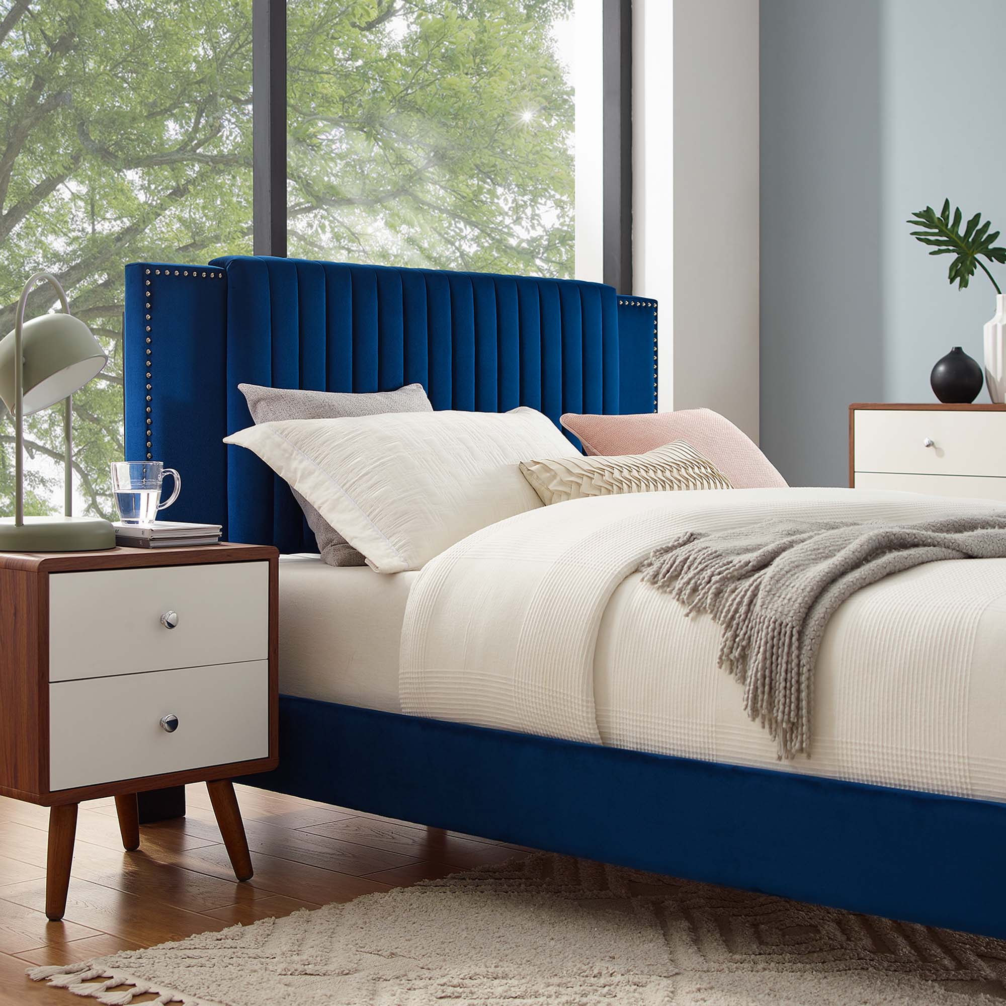 Zahra Channel Tufted Performance Velvet Queen Platform Bed