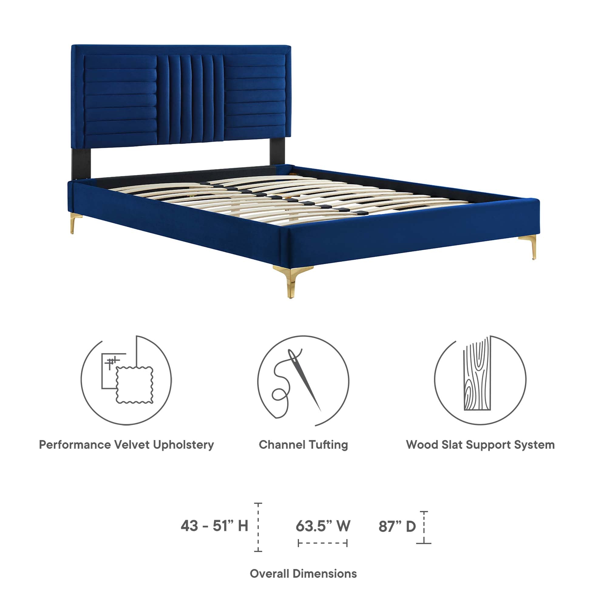 Sofia Channel Tufted Performance Velvet Queen Platform Bed