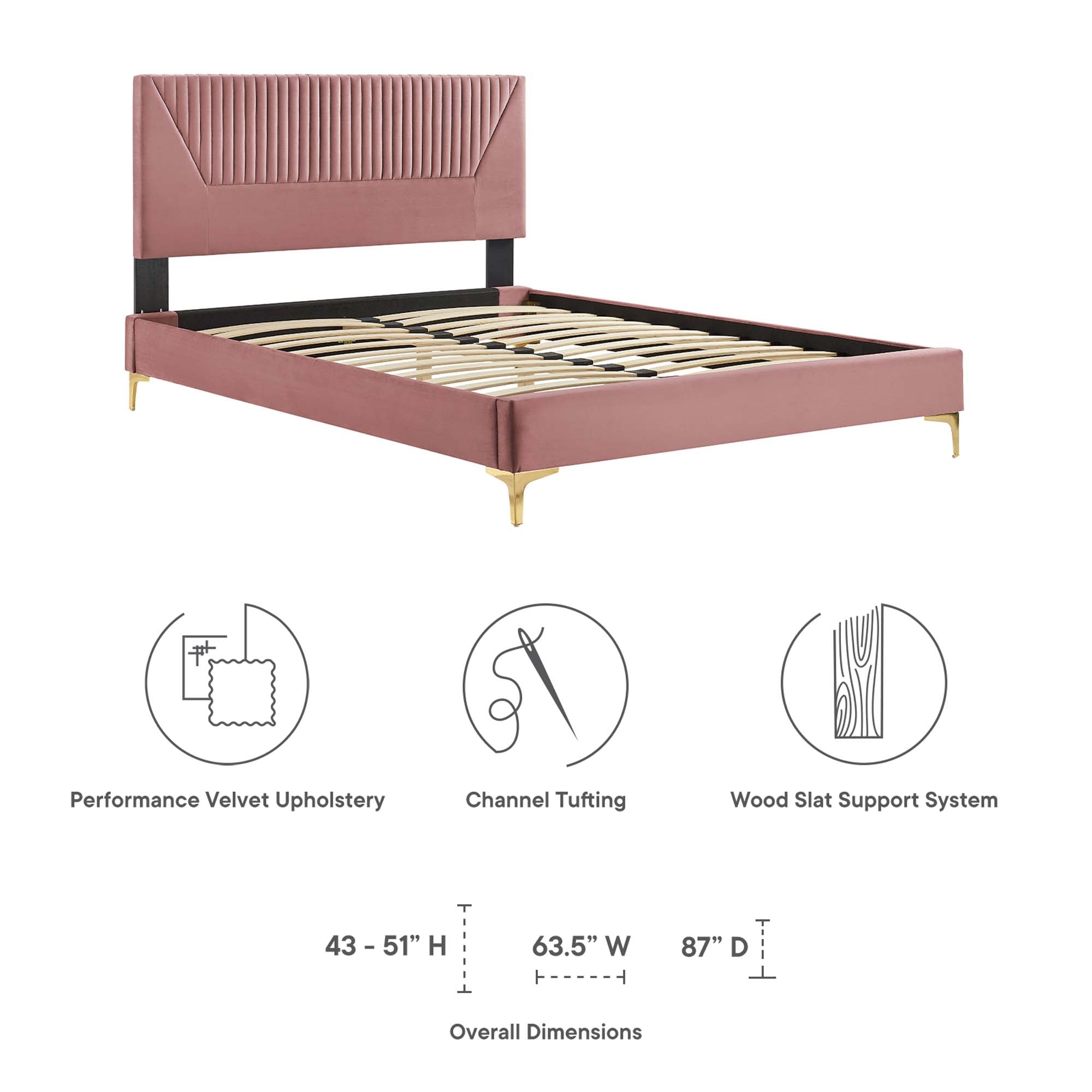 Yasmine Channel Tufted Performance Velvet Queen Platform Bed