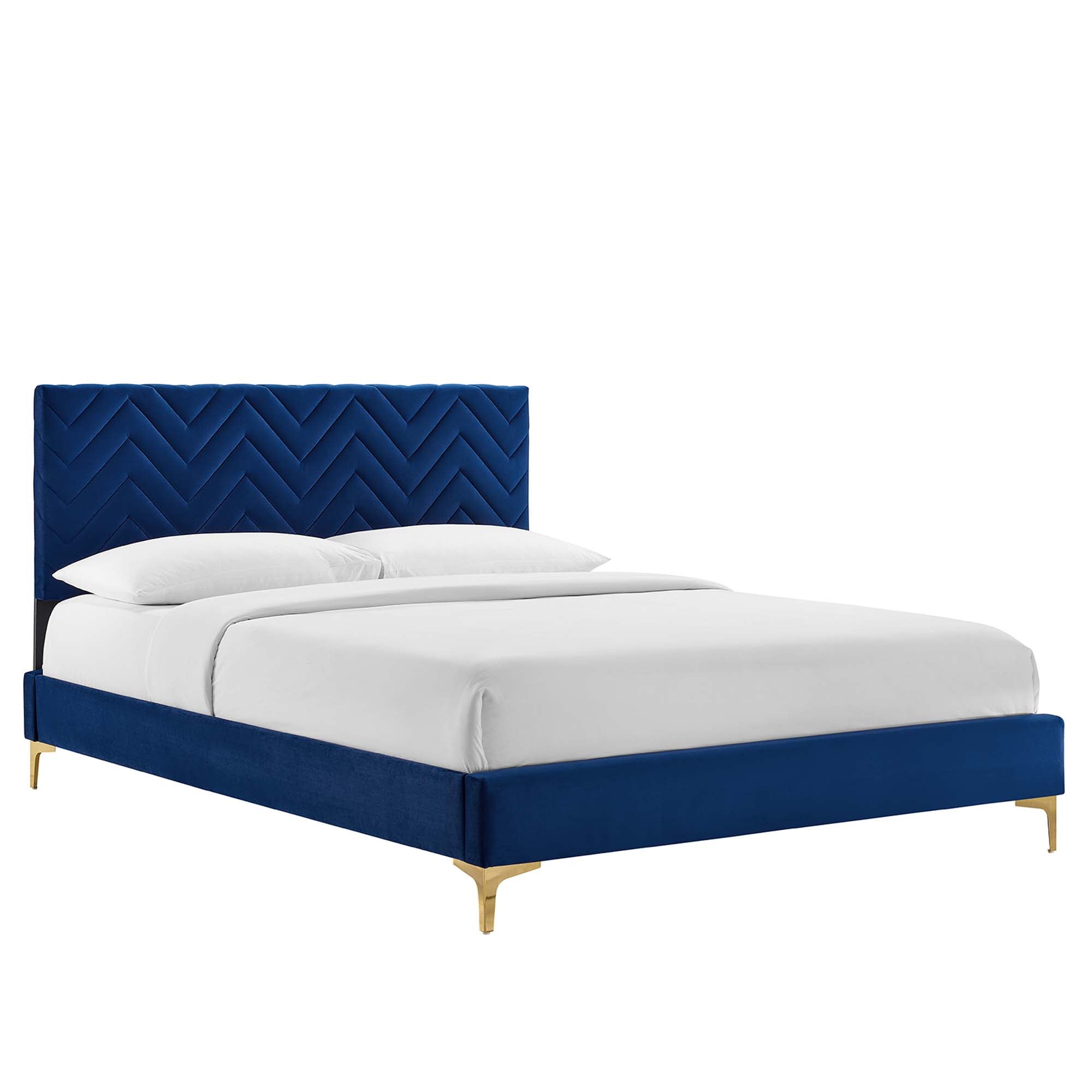 Leah Chevron Tufted Performance Velvet Twin Platform Bed