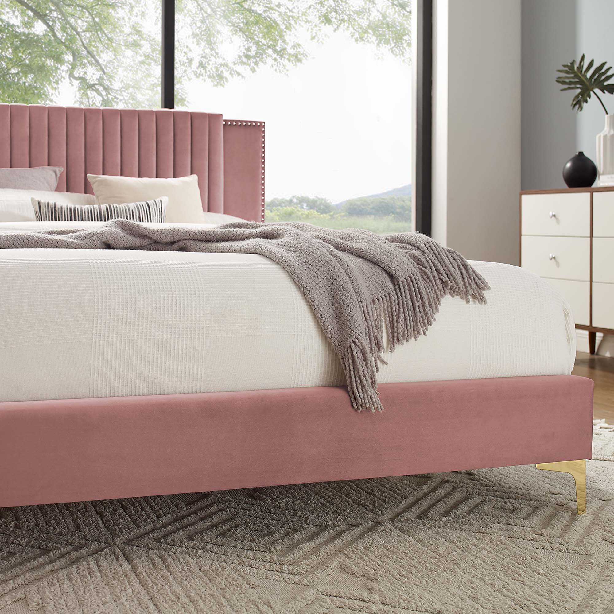 Zahra Channel Tufted Performance Velvet Twin Platform Bed