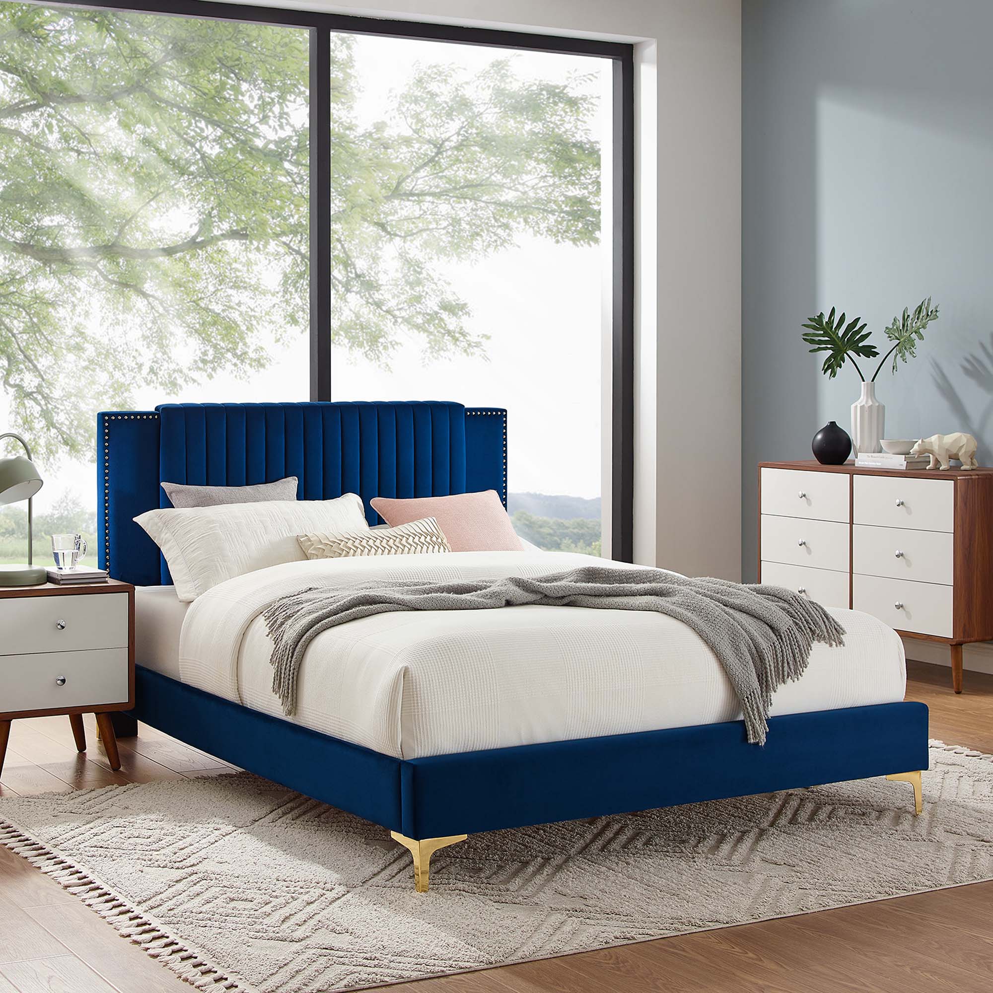 Zahra Channel Tufted Performance Velvet Twin Platform Bed