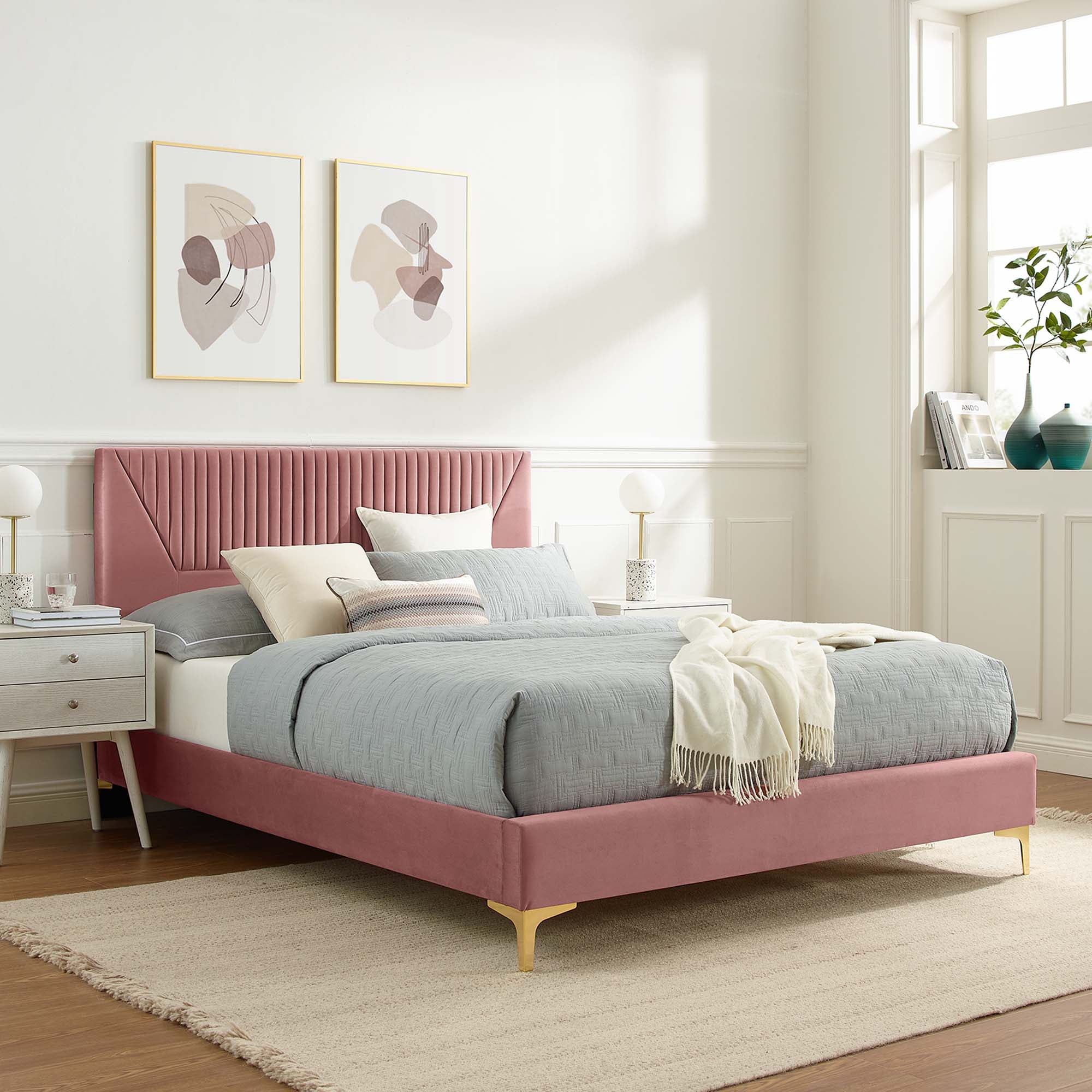 Yasmine Channel Tufted Performance Velvet Twin Platform Bed