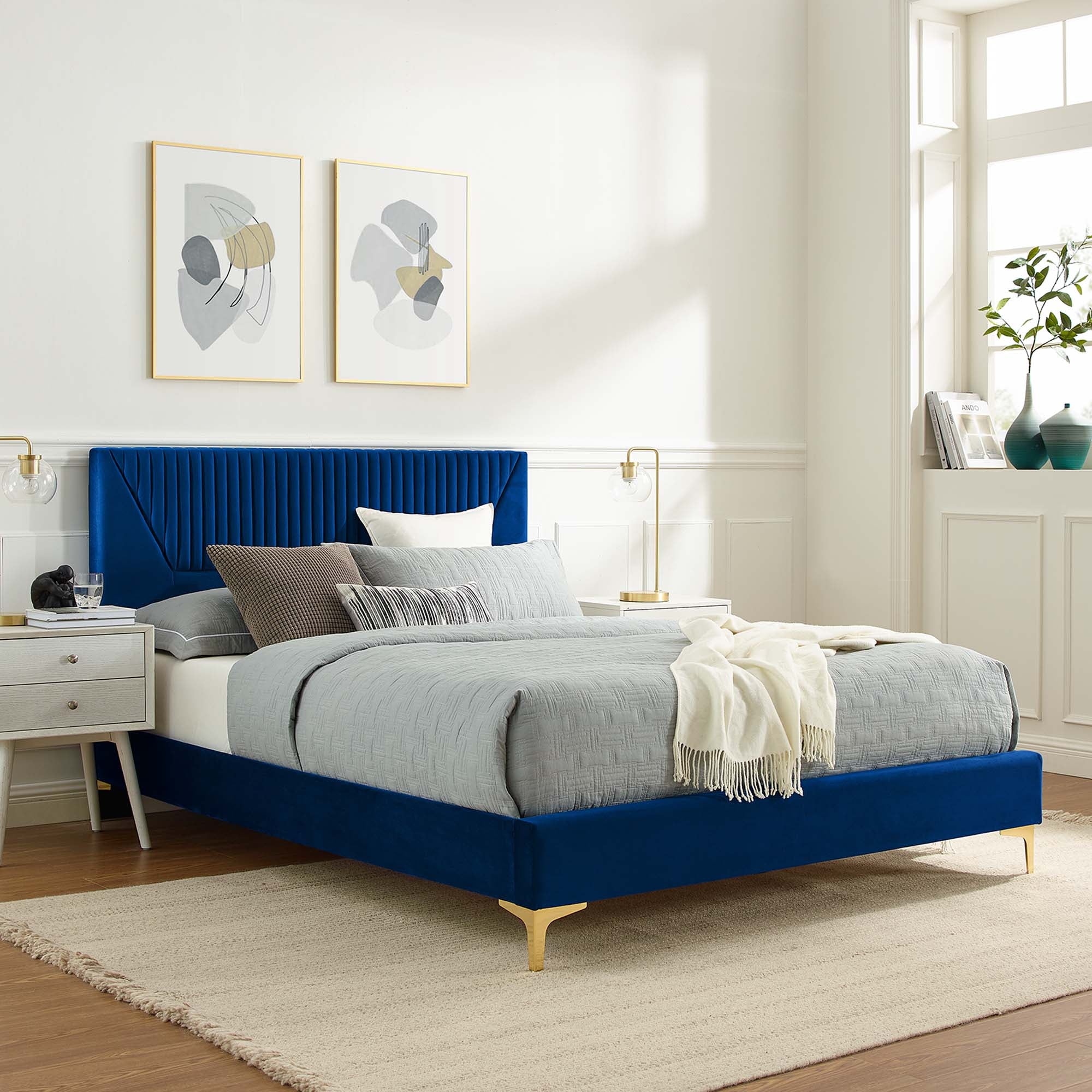 Yasmine Channel Tufted Performance Velvet Twin Platform Bed