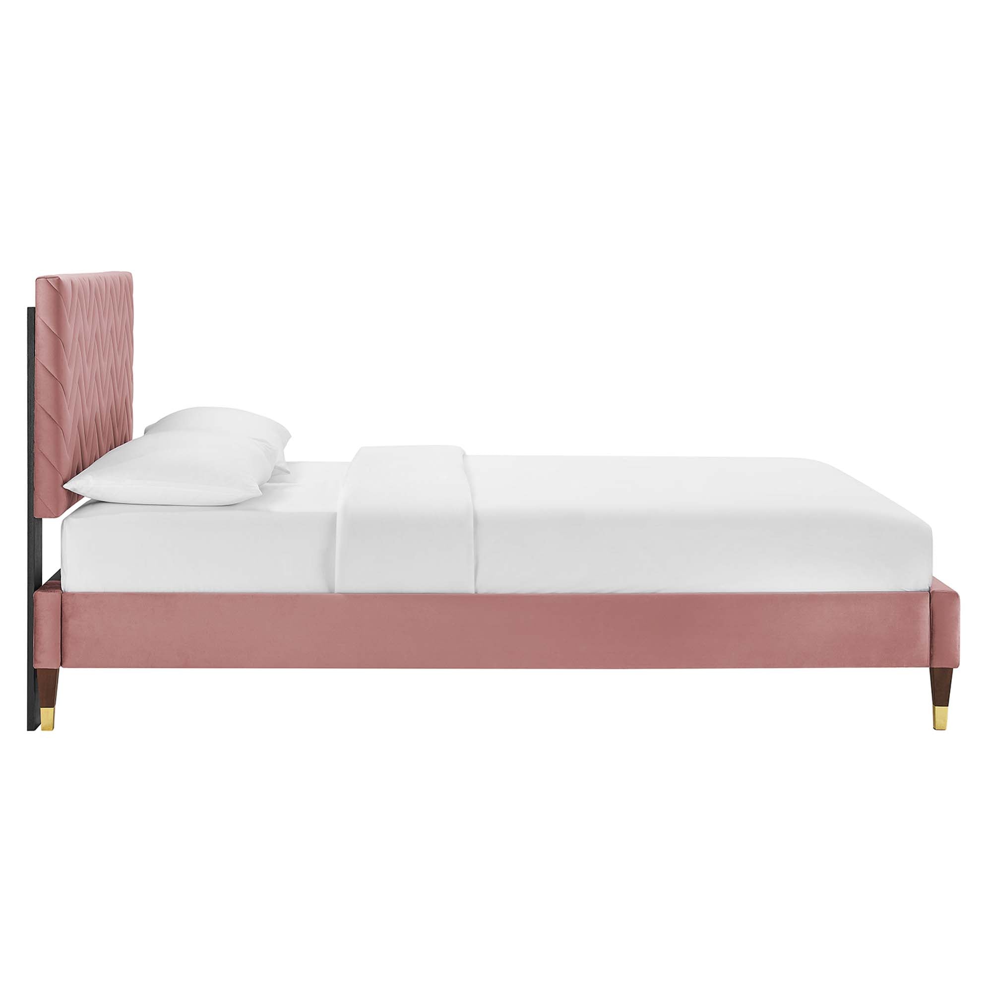 Leah Chevron Tufted Performance Velvet Twin Platform Bed