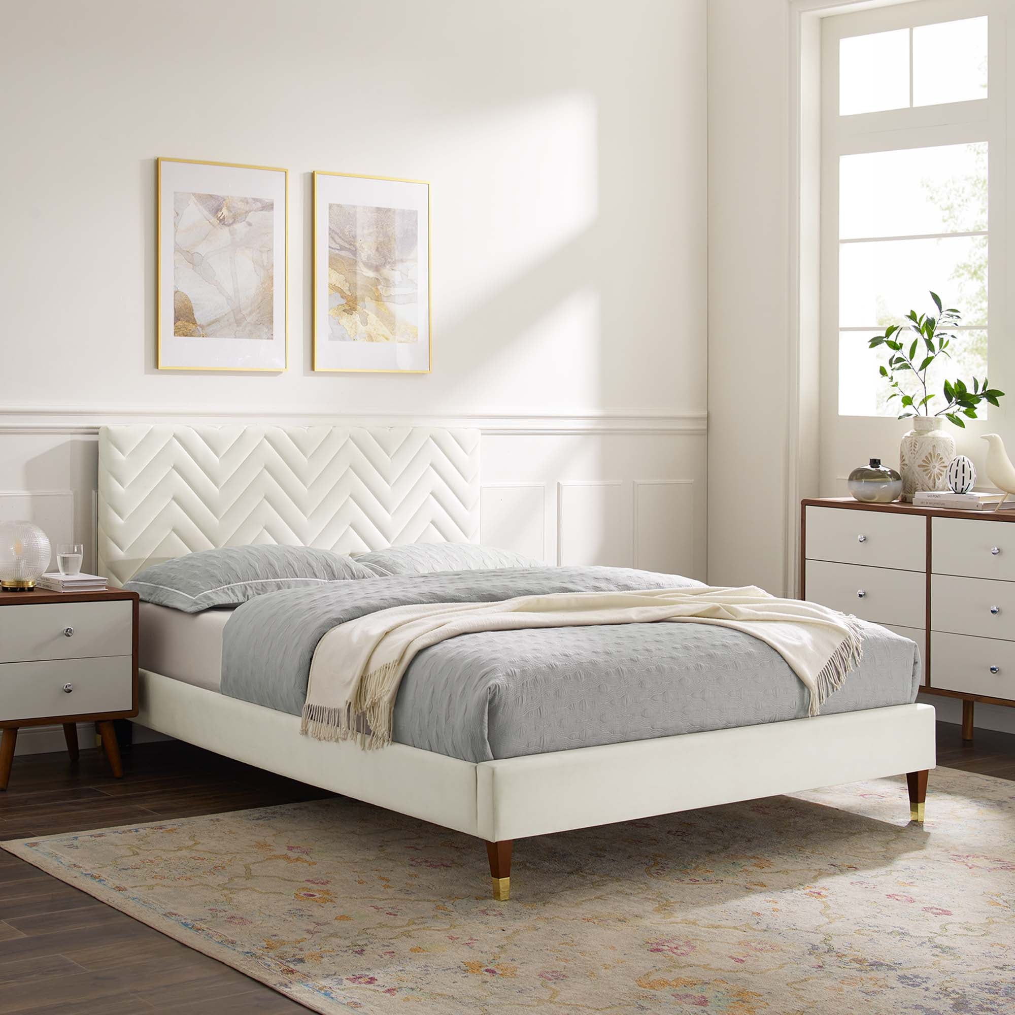 Leah Chevron Tufted Performance Velvet Twin Platform Bed