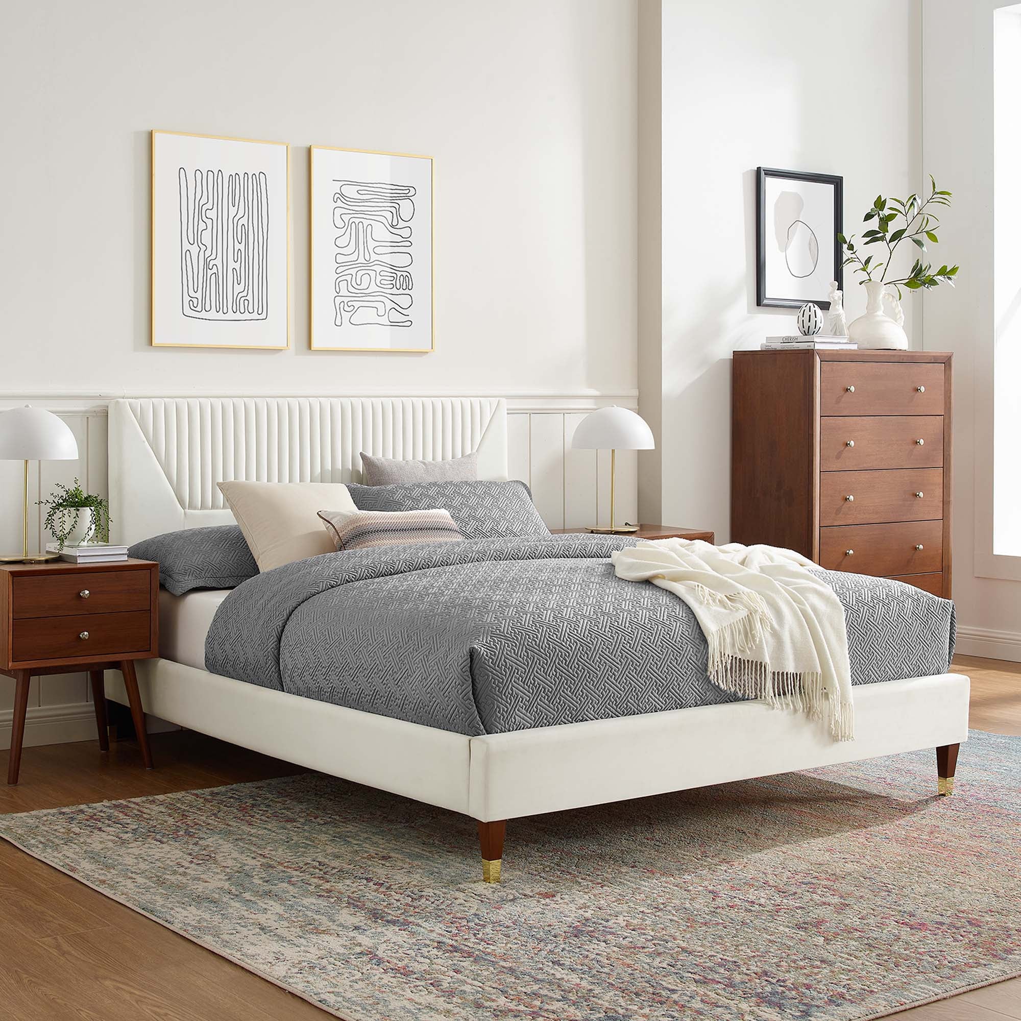 Yasmine Channel Tufted Performance Velvet Twin Platform Bed