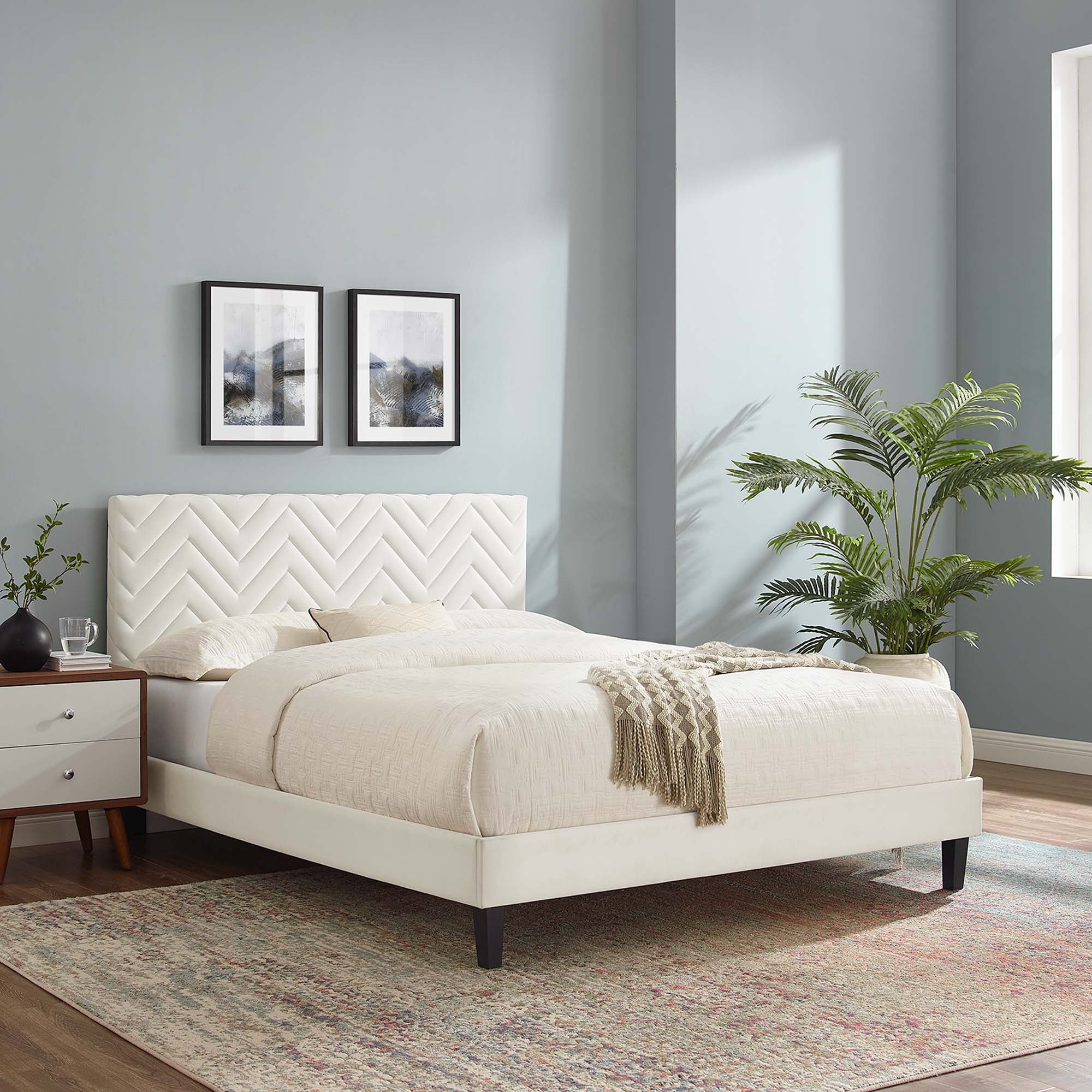 Leah Chevron Tufted Performance Velvet Twin Platform Bed