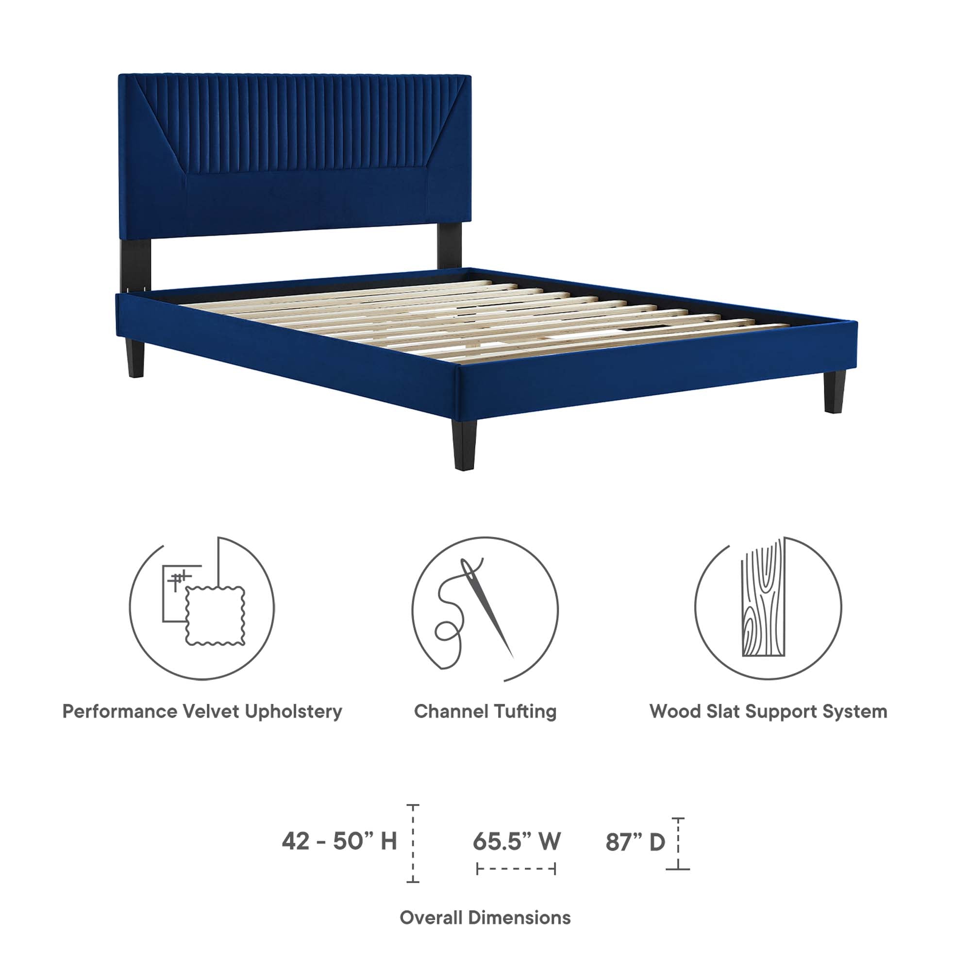 Yasmine Channel Tufted Performance Velvet Twin Platform Bed