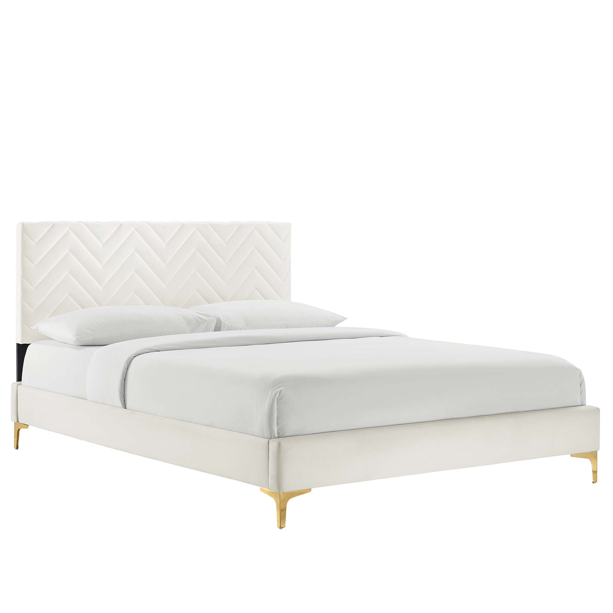 Leah Chevron Tufted Performance Velvet Full Platform Bed