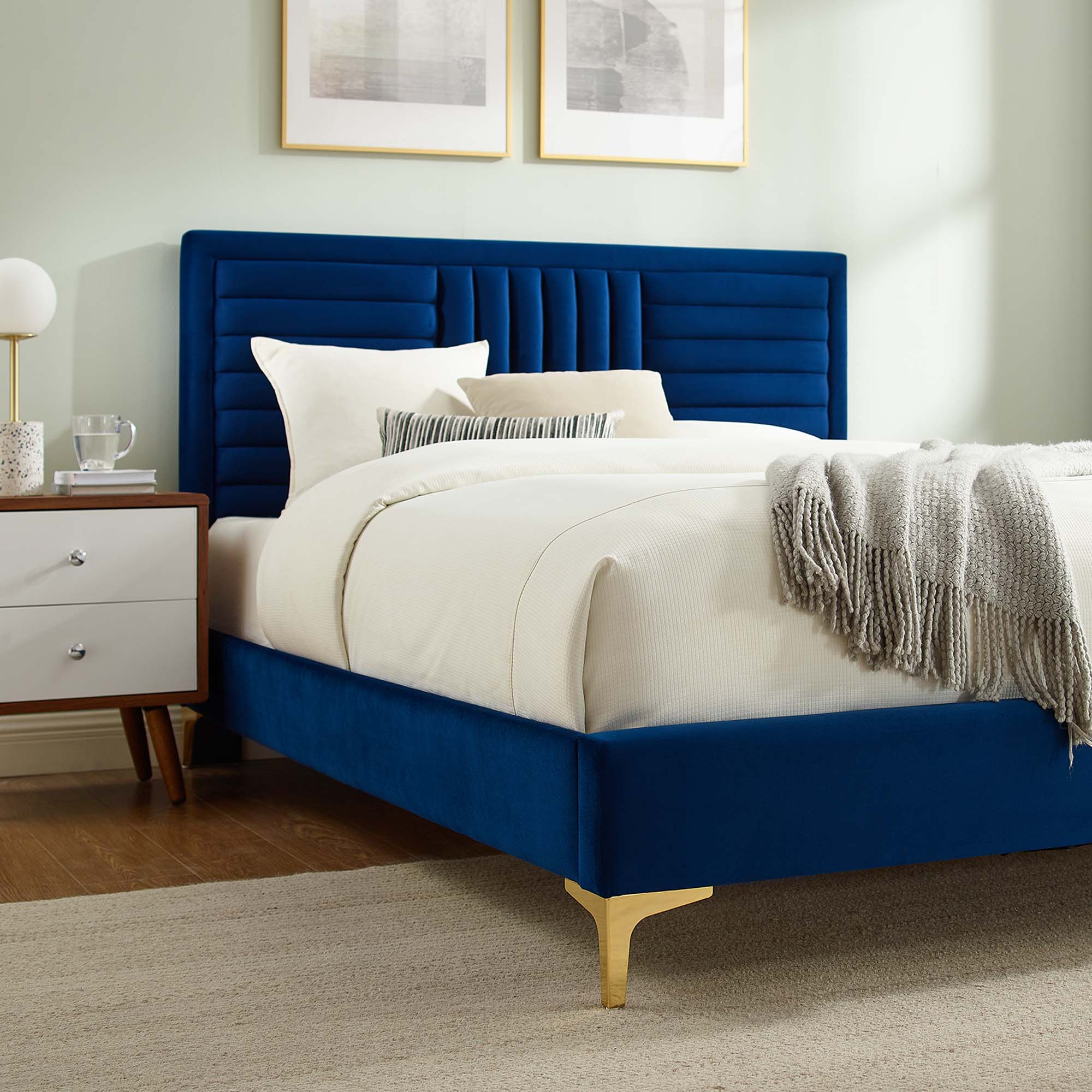 Sofia Channel Tufted Performance Velvet Full Platform Bed