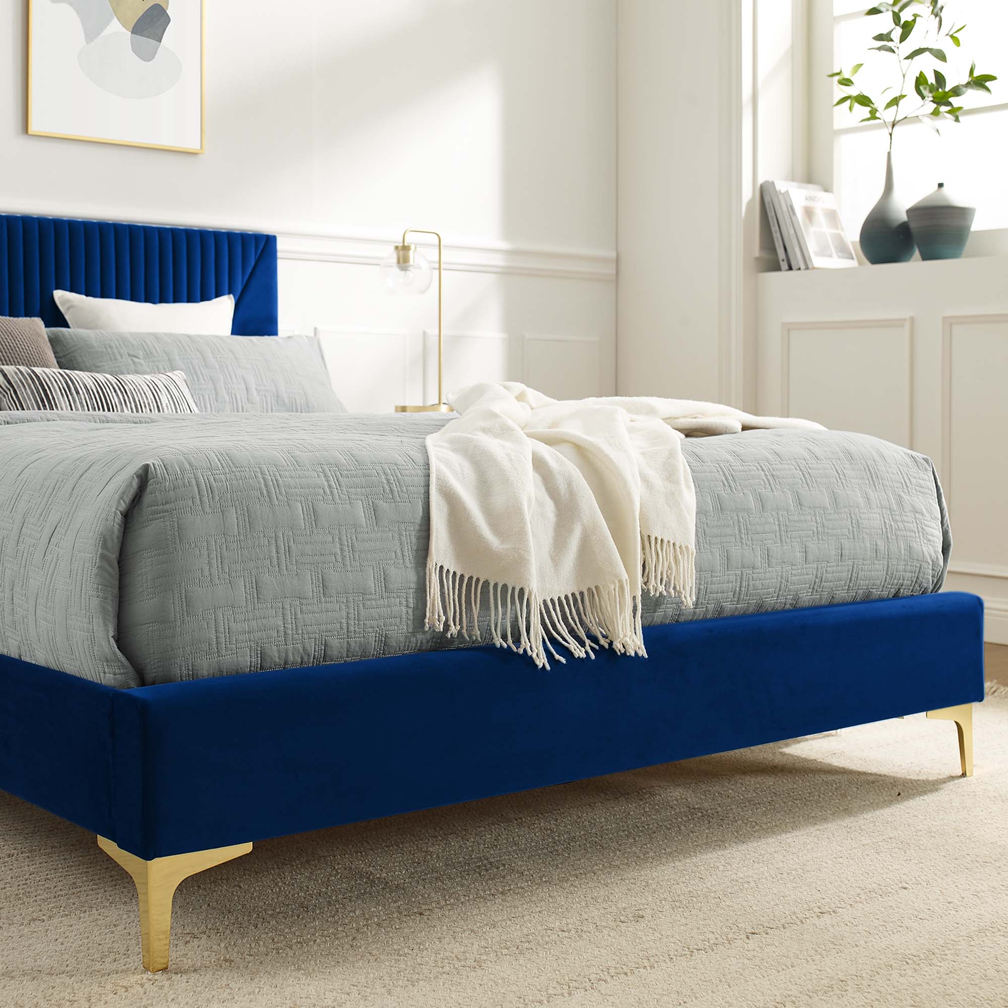 Yasmine Channel Tufted Performance Velvet Full Platform Bed