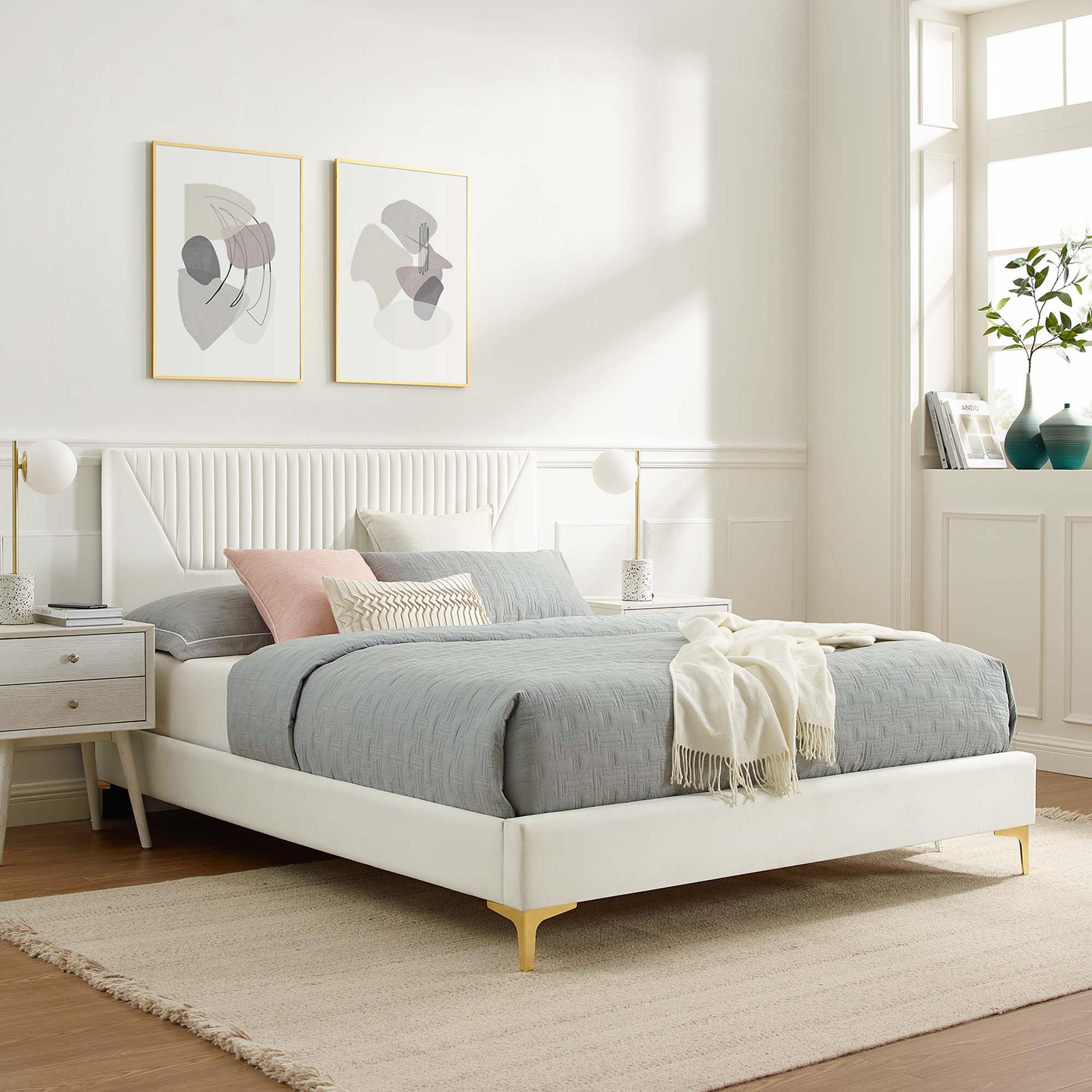 Yasmine Channel Tufted Performance Velvet King Platform Bed