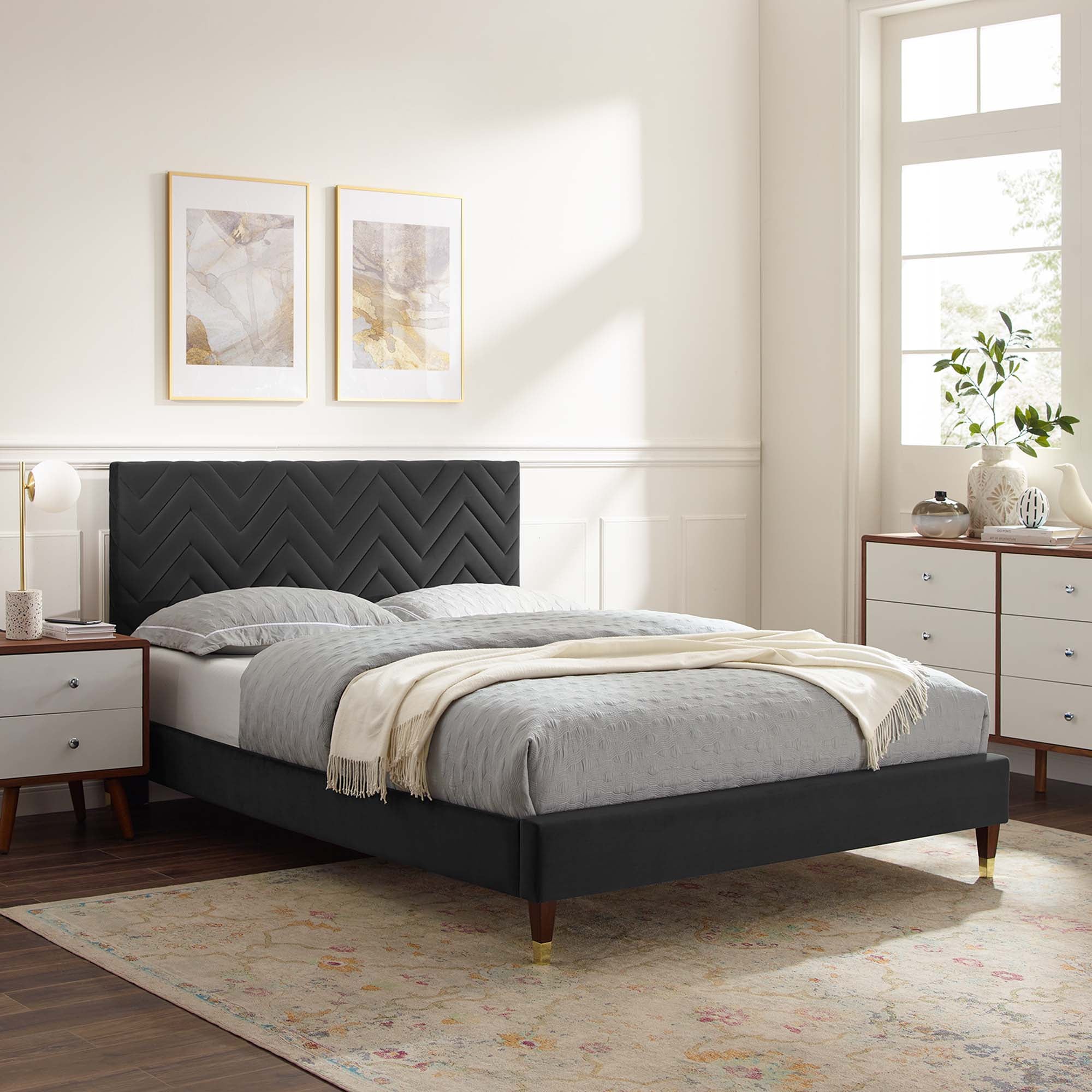 Leah Chevron Tufted Performance Velvet King Platform Bed