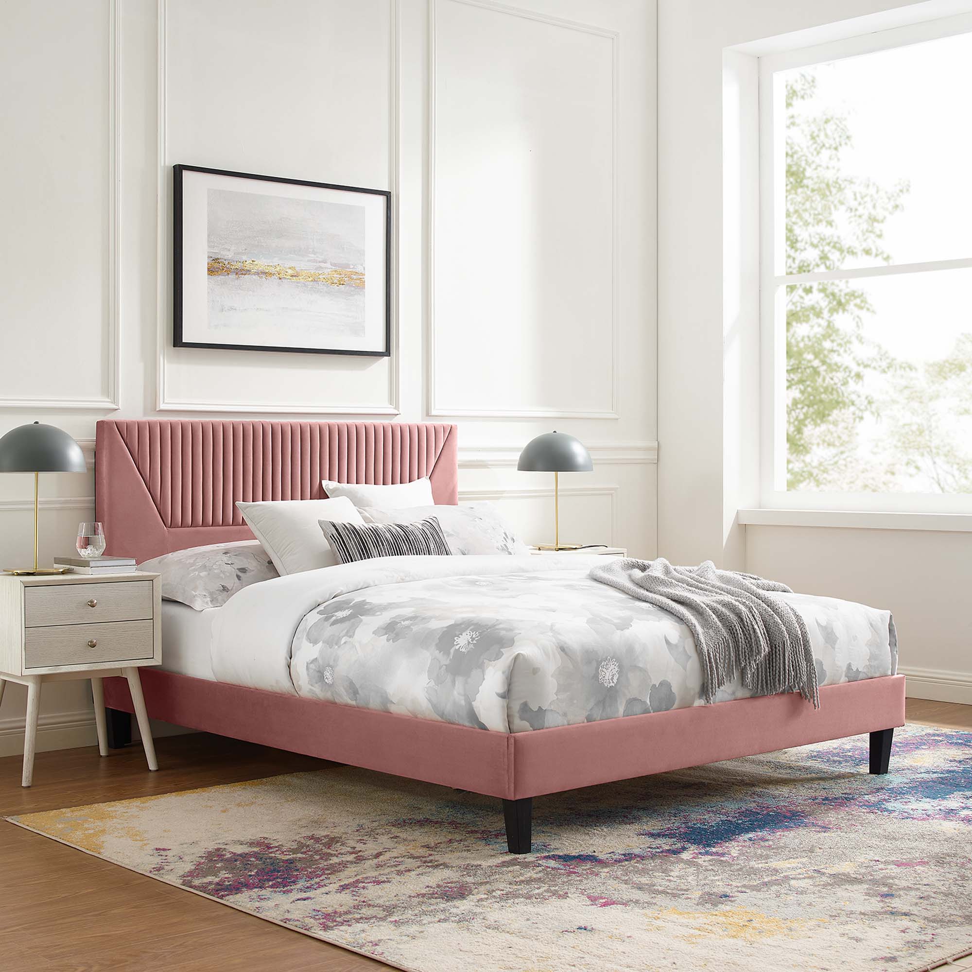 Yasmine Channel Tufted Performance Velvet King Platform Bed