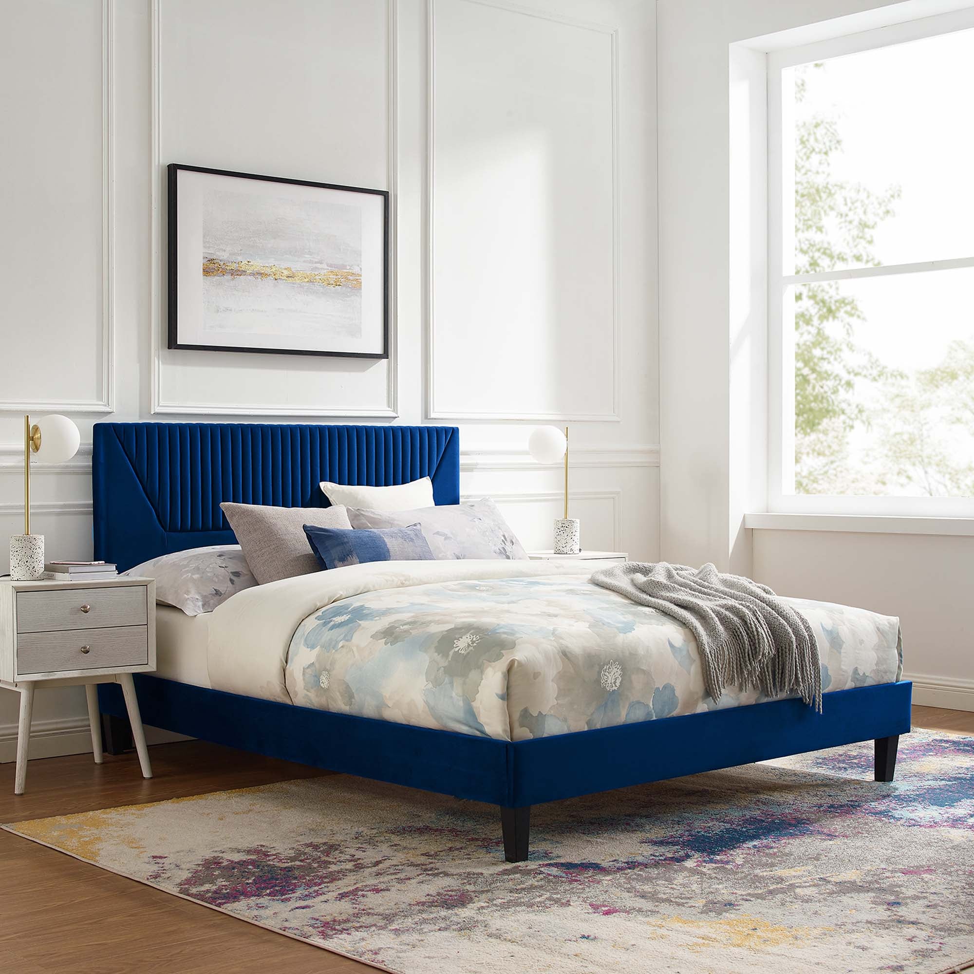 Yasmine Channel Tufted Performance Velvet King Platform Bed