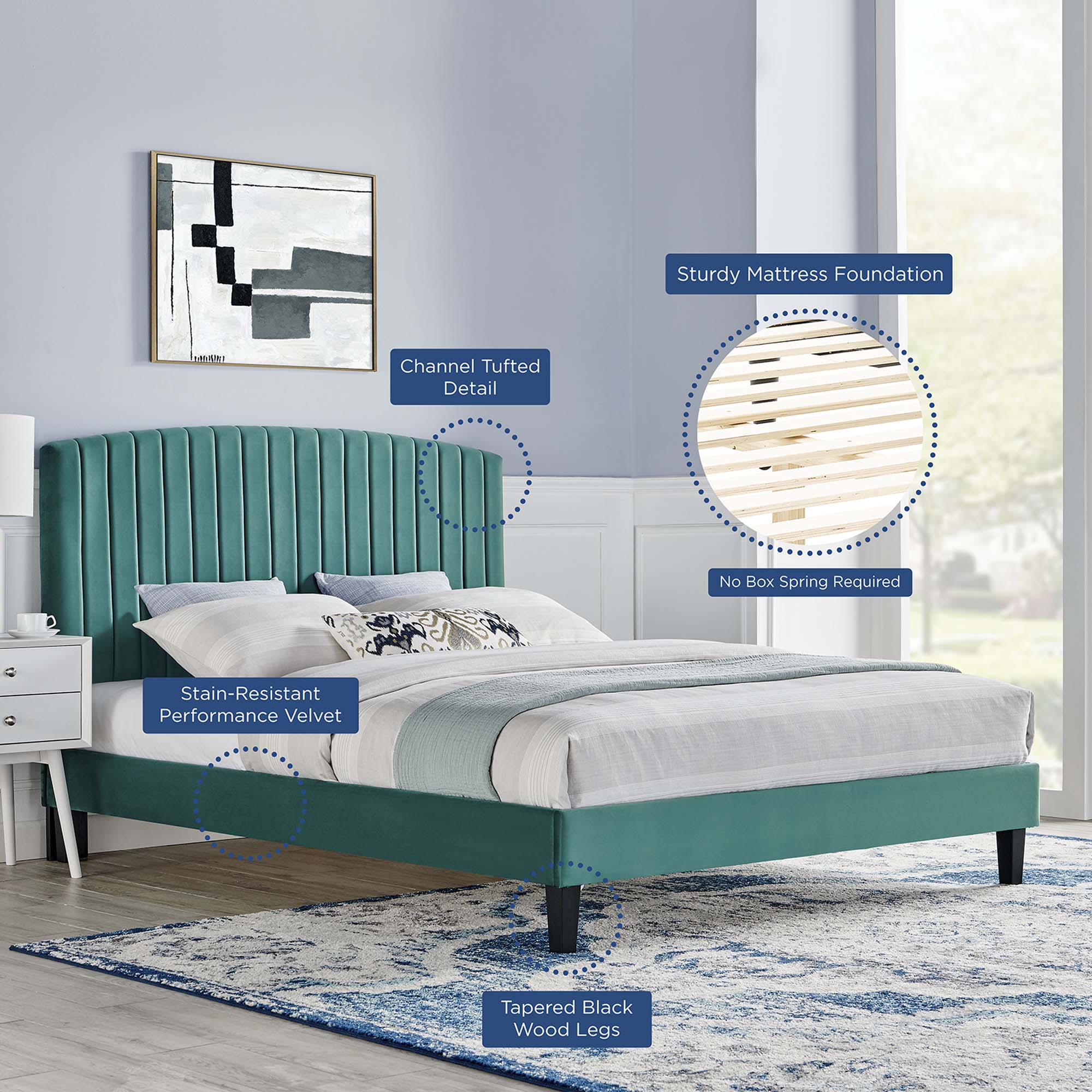 Alessi Performance Velvet Twin Platform Bed